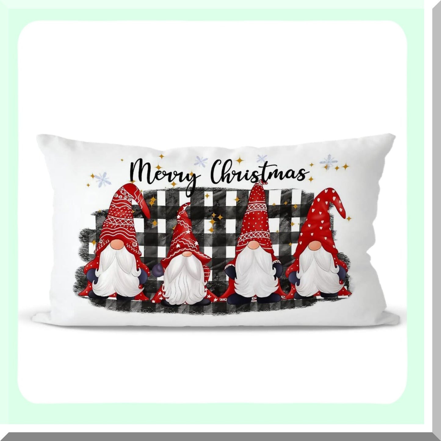 Winter Gnomes Buffalo Plaid Pillow Covers - Holiday Home Decor for Bedroom & Living Room - Christmas Gift - 12x20 Inch Pillowcase