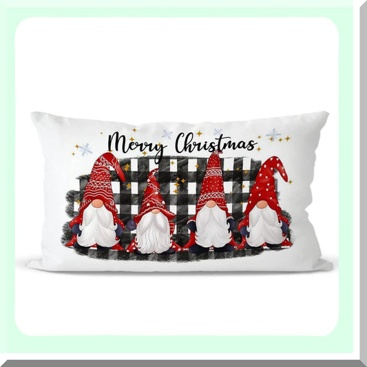 Winter Gnomes Buffalo Plaid Pillow Covers - Holiday Home Decor for Bedroom & Living Room - Christmas Gift - 12x20 Inch Pillowcase