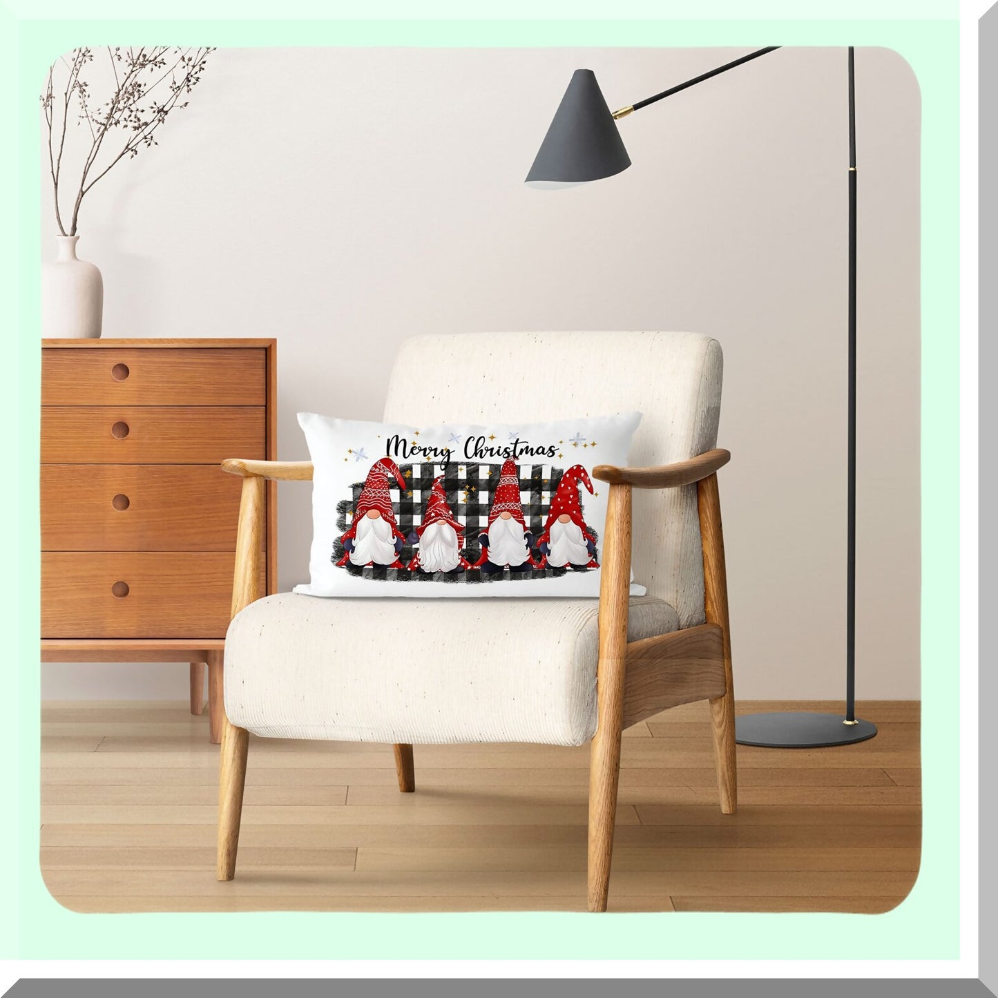 Winter Gnomes Buffalo Plaid Pillow Covers - Holiday Home Decor for Bedroom & Living Room - Christmas Gift - 12x20 Inch Pillowcase