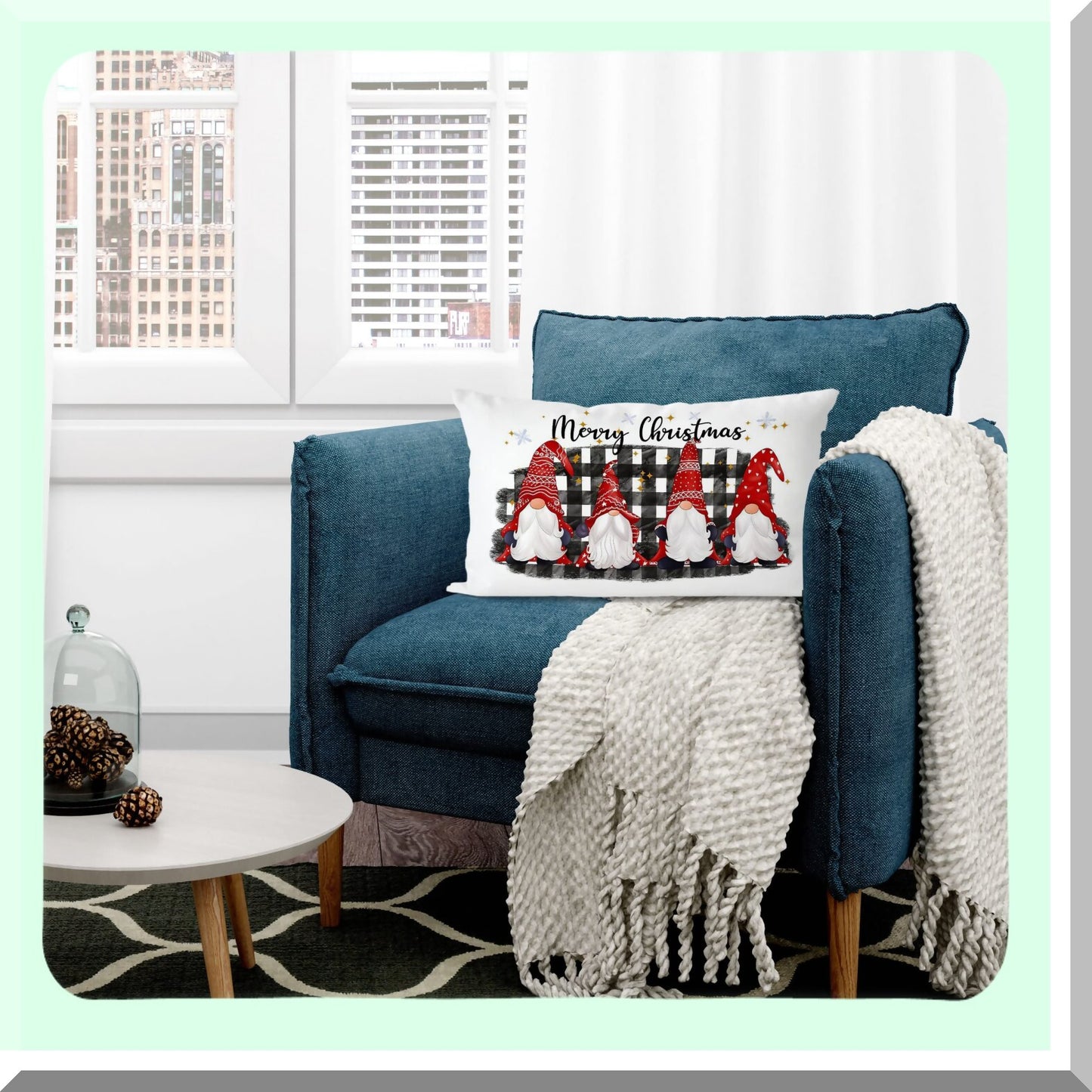 Winter Gnomes Buffalo Plaid Pillow Covers - Holiday Home Decor for Bedroom & Living Room - Christmas Gift - 12x20 Inch Pillowcase