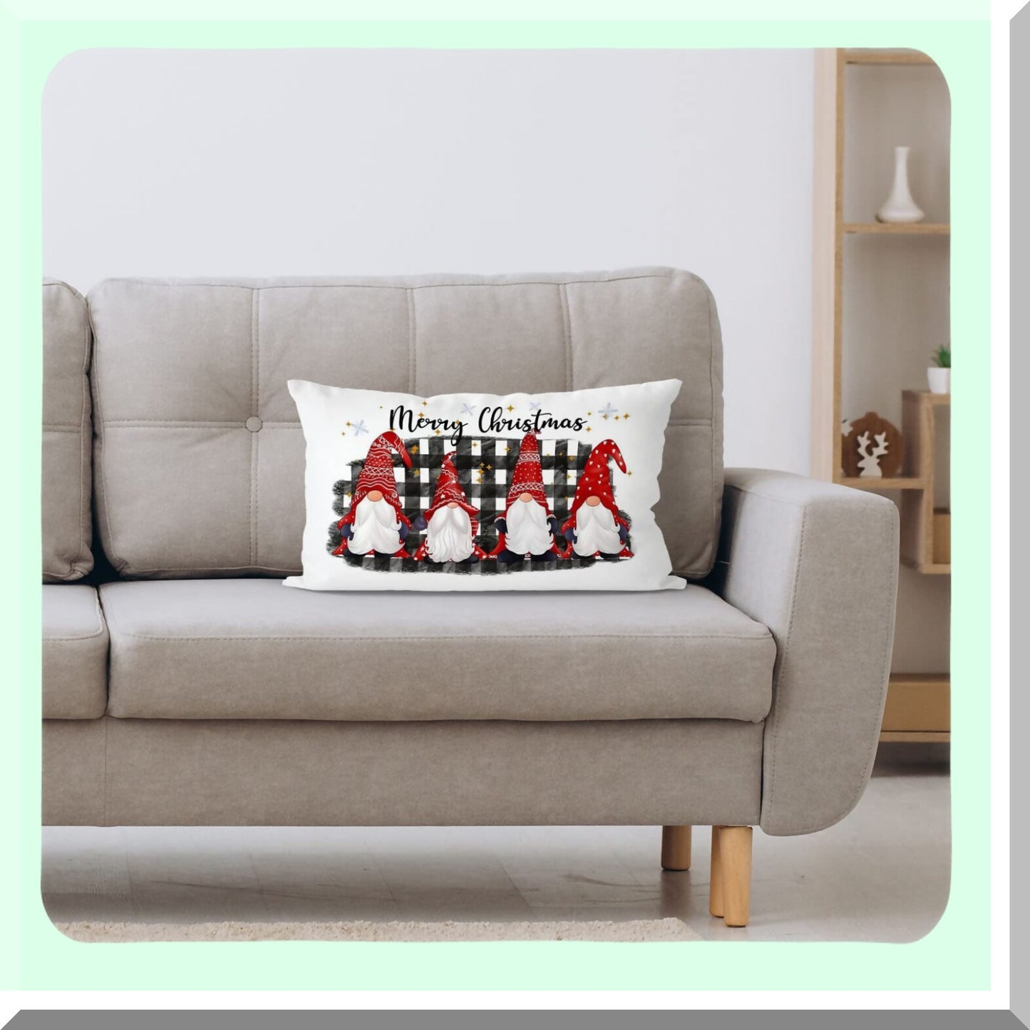 Winter Gnomes Buffalo Plaid Pillow Covers - Holiday Home Decor for Bedroom & Living Room - Christmas Gift - 12x20 Inch Pillowcase