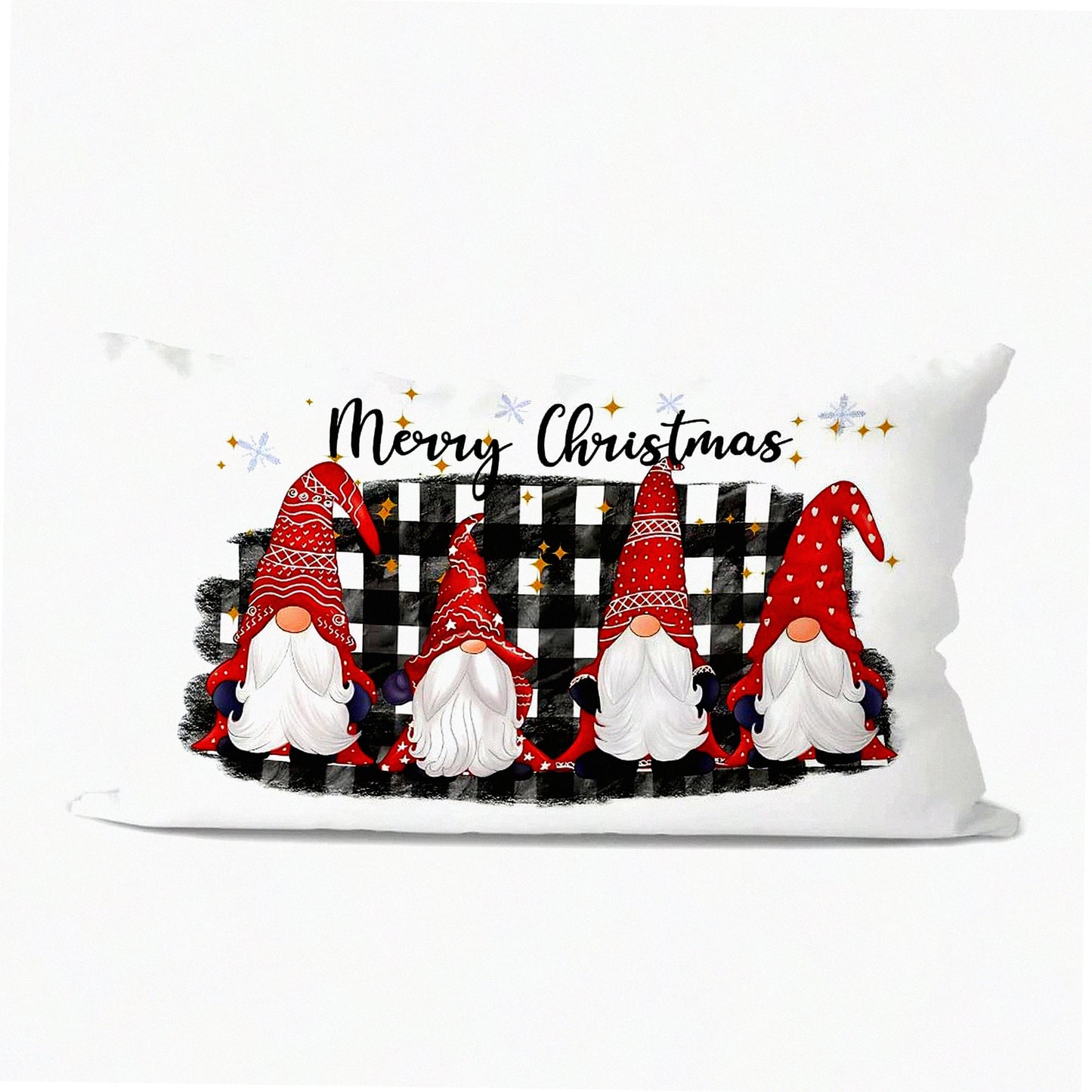 Winter Gnomes Buffalo Plaid Pillow Covers - Holiday Home Decor for Bedroom & Living Room - Christmas Gift - 12x20 Inch Pillowcase