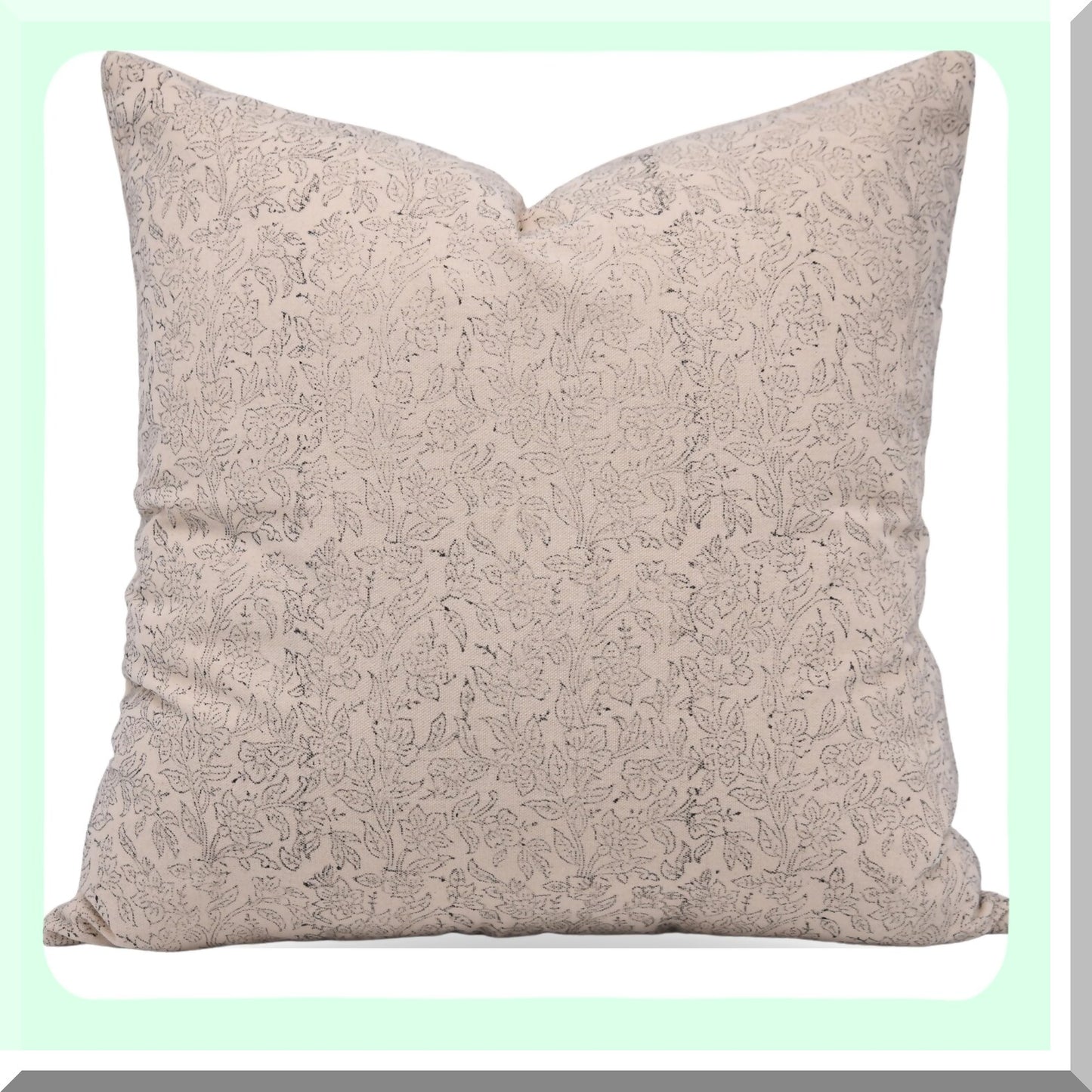 Boho Farmhouse Floral Pillowcase Set - Cotton Block Print Cushion Covers for Sofa & Couch - Outdoor Home Decor - Black Square Throw Pillow Covers 18x18