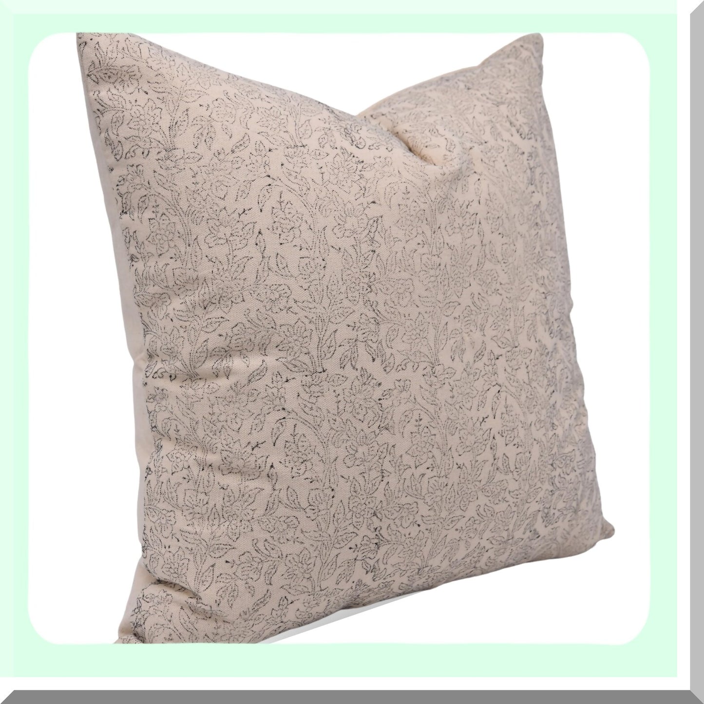 Boho Farmhouse Floral Pillowcase Set - Cotton Block Print Cushion Covers for Sofa & Couch - Outdoor Home Decor - Black Square Throw Pillow Covers 18x18