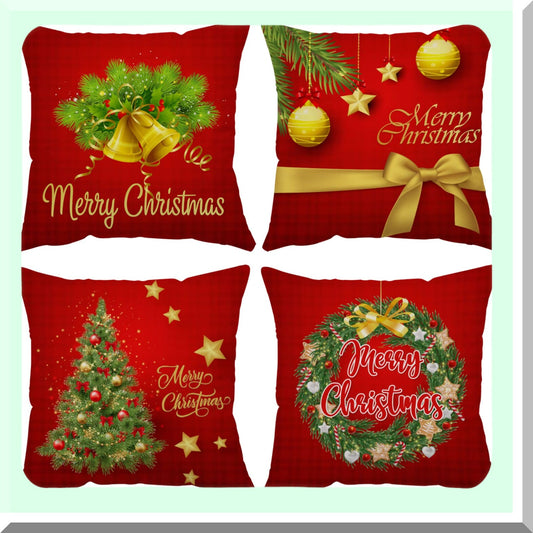 Winter Wonderland Velvet Pillow Covers - Set of 4 Festive Xmas Tree Cushion Covers for Home Decor - 26x26 Inch Holiday Throw Pillow Cases in Red & Green