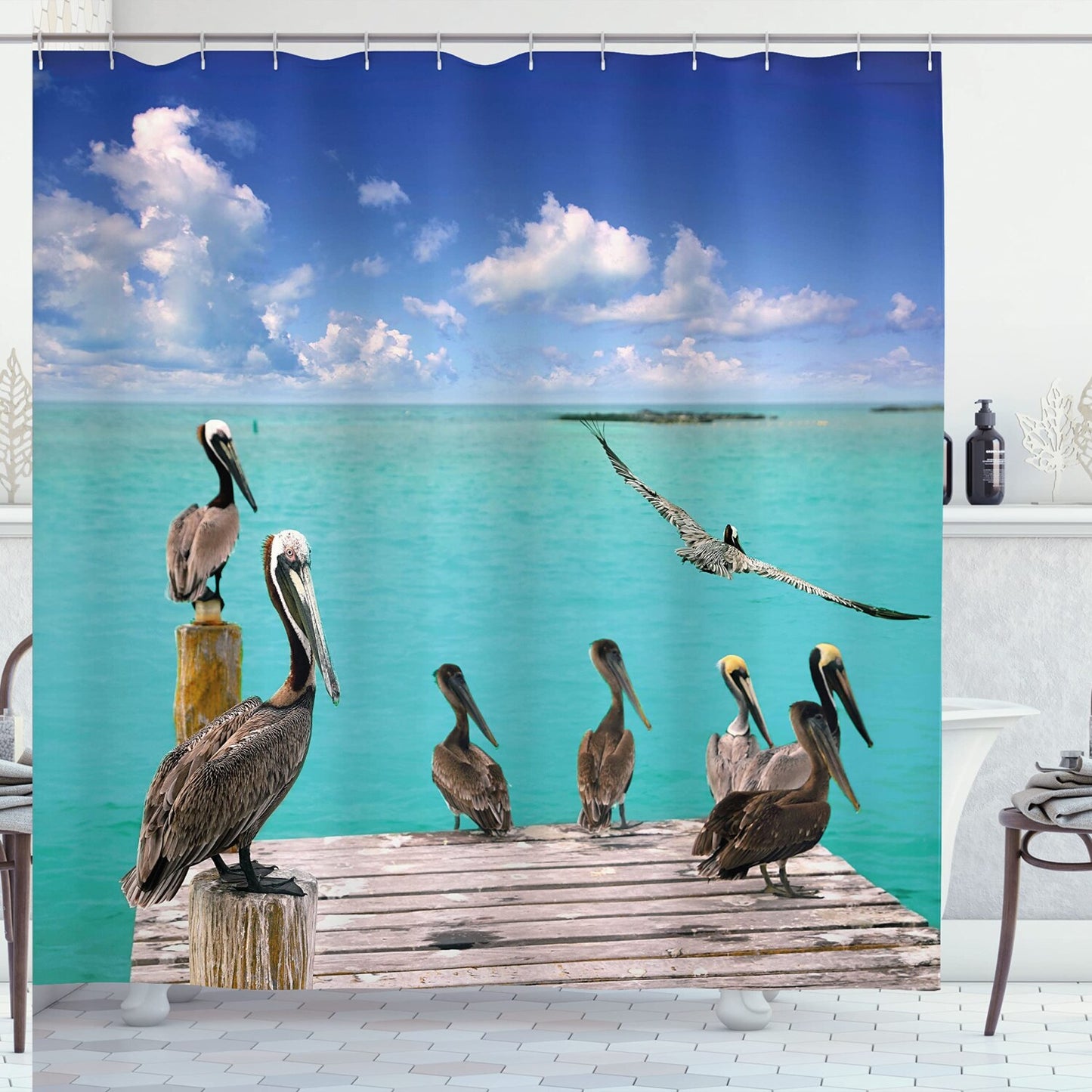 Landscape Shower Curtain Tropical Sea View Blue Aqua 69x70
