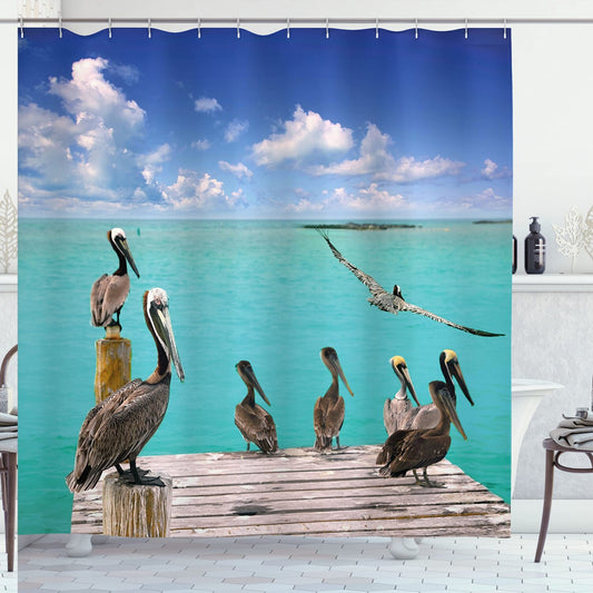 Landscape Shower Curtain Tropical Sea View Blue Aqua 69x70
