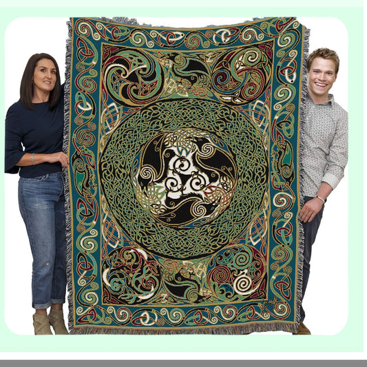 Celtic Raven Woven Cotton Tapestry Blanket - 72x54 USA Made