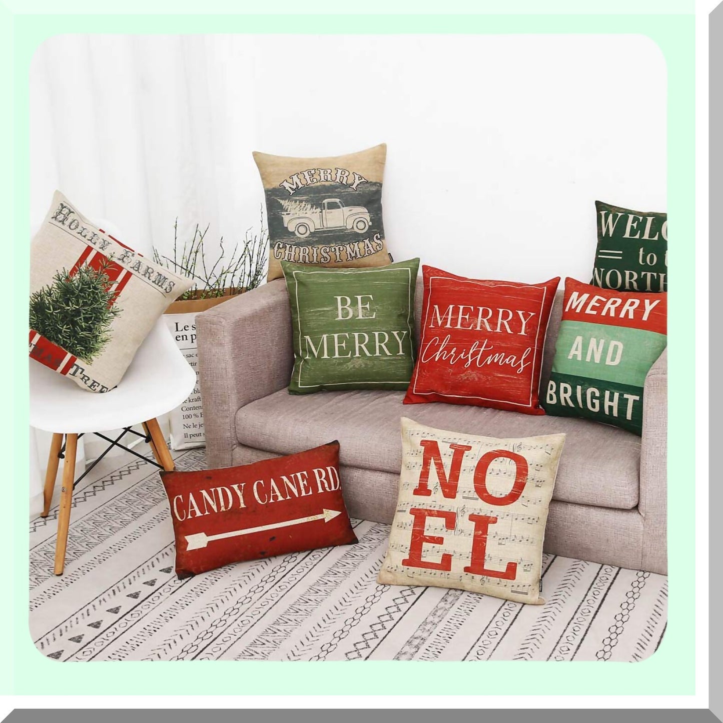 Farmhouse Truck Pillow Cover - Rustic Cotton Linen Decorative Throw Cushion Case 18x18 - Vintage PL403TR Pattern - Merry Home Decor