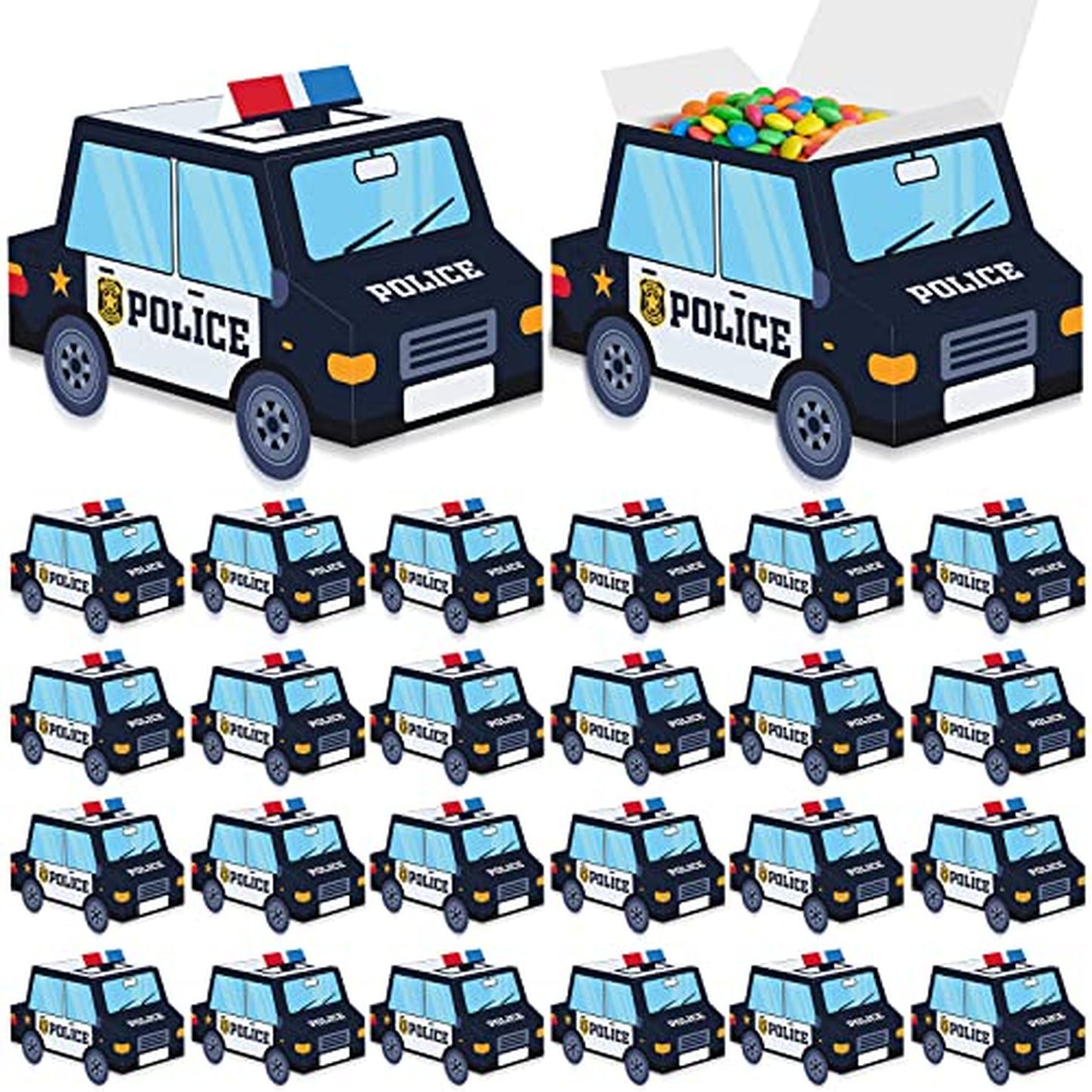 Police Patrol Party Pack - 36-Piece Cop Themed Decorations & Favors Set: Badge Patrol Treat Boxes, Snack Containers, Police Car Gift Box for Kids Birthday Party Supplies