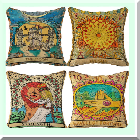 Astrology Moon Sun Tarot Flannel Throw Pillow Set - 18x18 Inch, Daughter Sister Gifts, Tarot Art Cushion Cover for Sofa Couch Bed - Girl Room College Dorm - Pack of 4