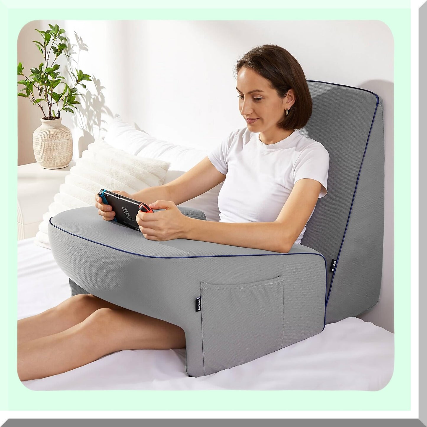 CoolComfort Wedge Pillow - Gaming, Reading, Sleeping Support | 9.5" Memory Foam | Back & Leg Elevation | Grey | Cooling Technology | Multi-Use Pillow