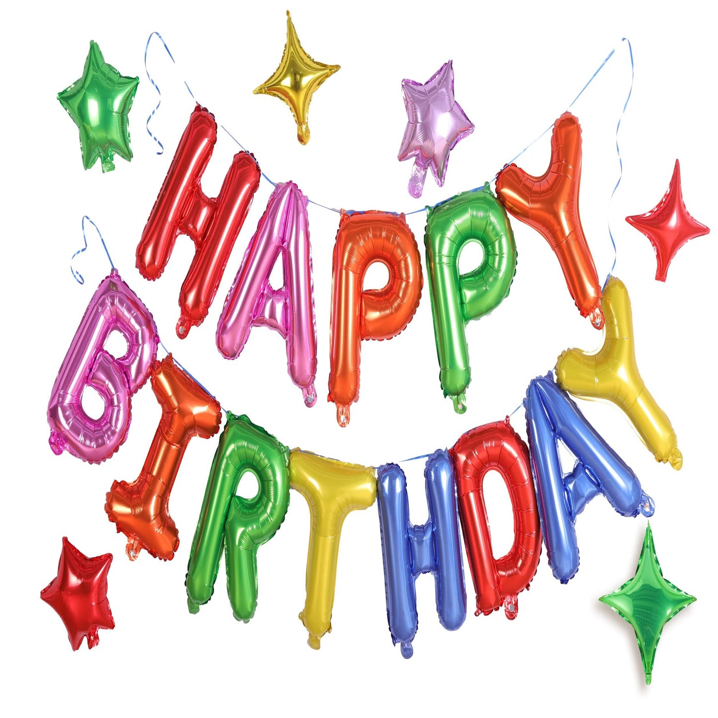 Rainbow 3D Happy Birthday Balloons Banner - 24pcs Party Decorations with Extra Shining Star Balloons - Kids Girls Boys Women Adults Supplies