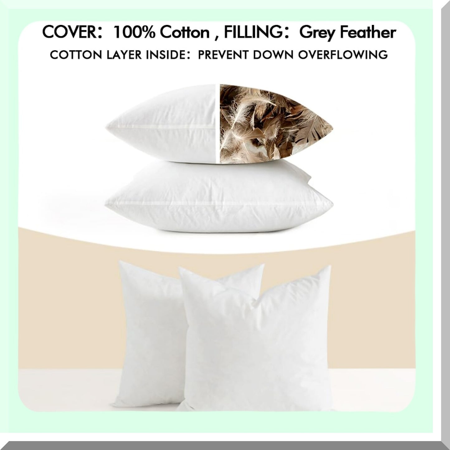 Fluffy Cotton Throw Pillow Inserts - 18x18 Pack of 2 for Living Room Sofa Bed - Decorative Down Pillows - Fluffy Cushion Inserts