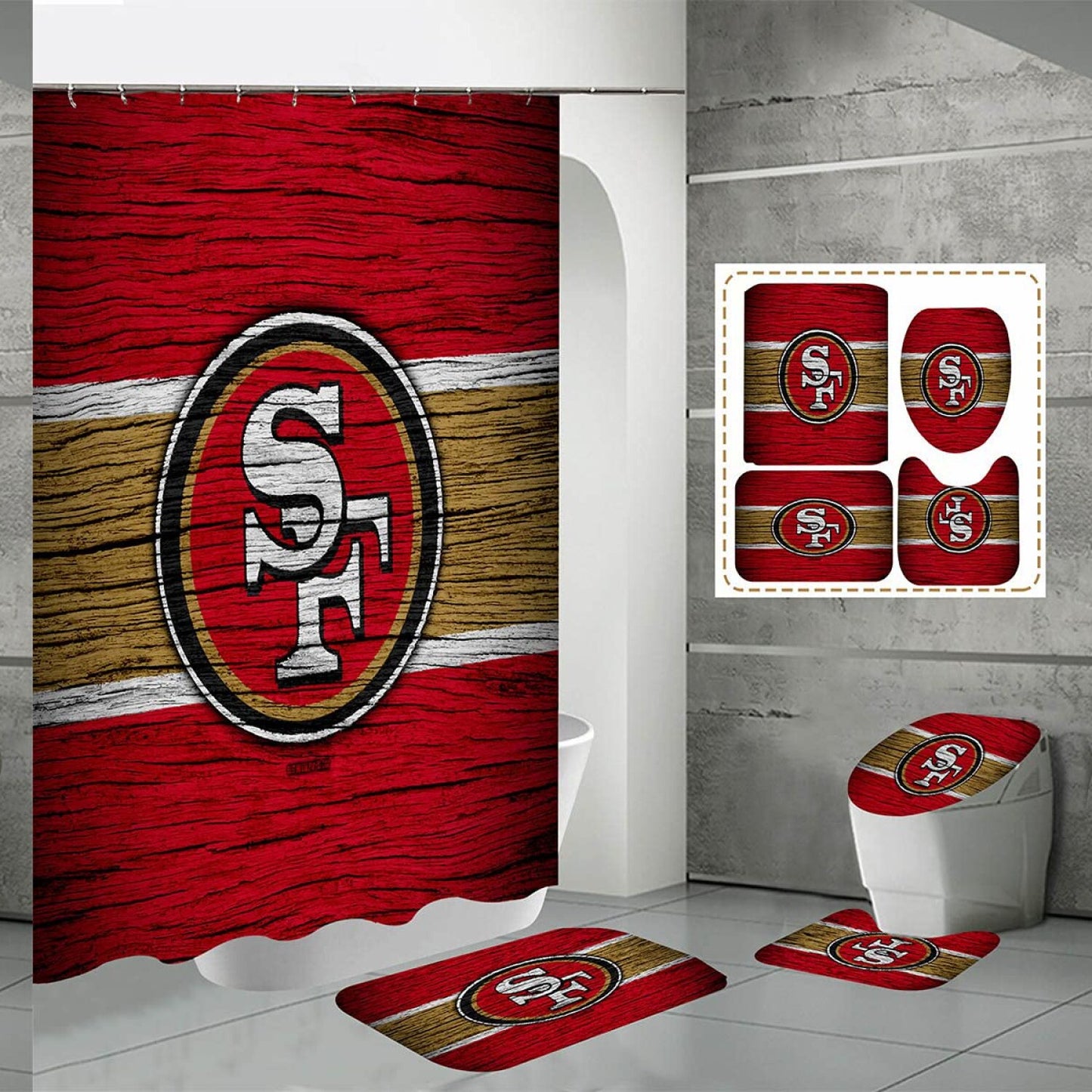 4 Pcs Shower Curtain Set with Rugs and Hooks