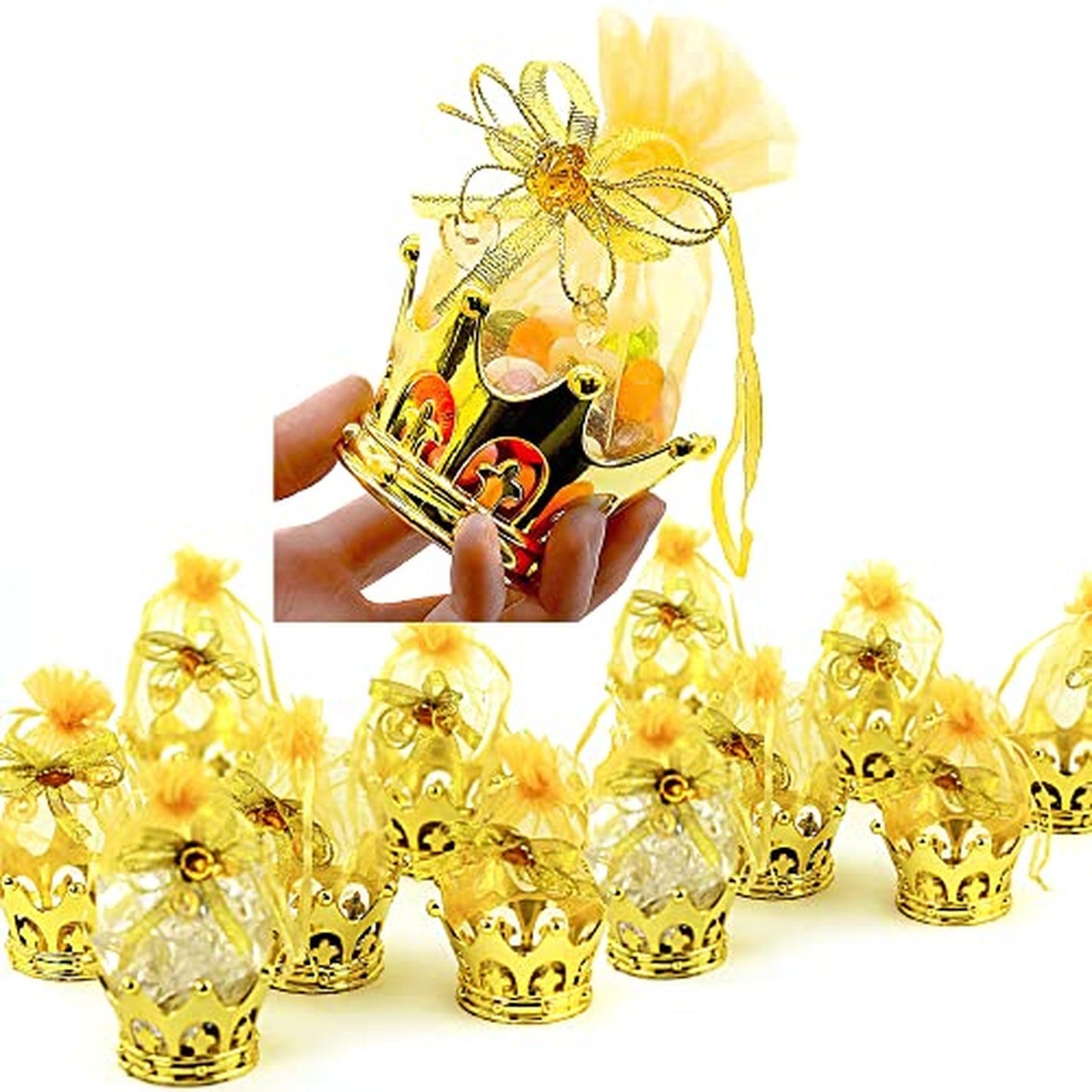 Fillable Gold Crown Party Favors with Flower Pouch