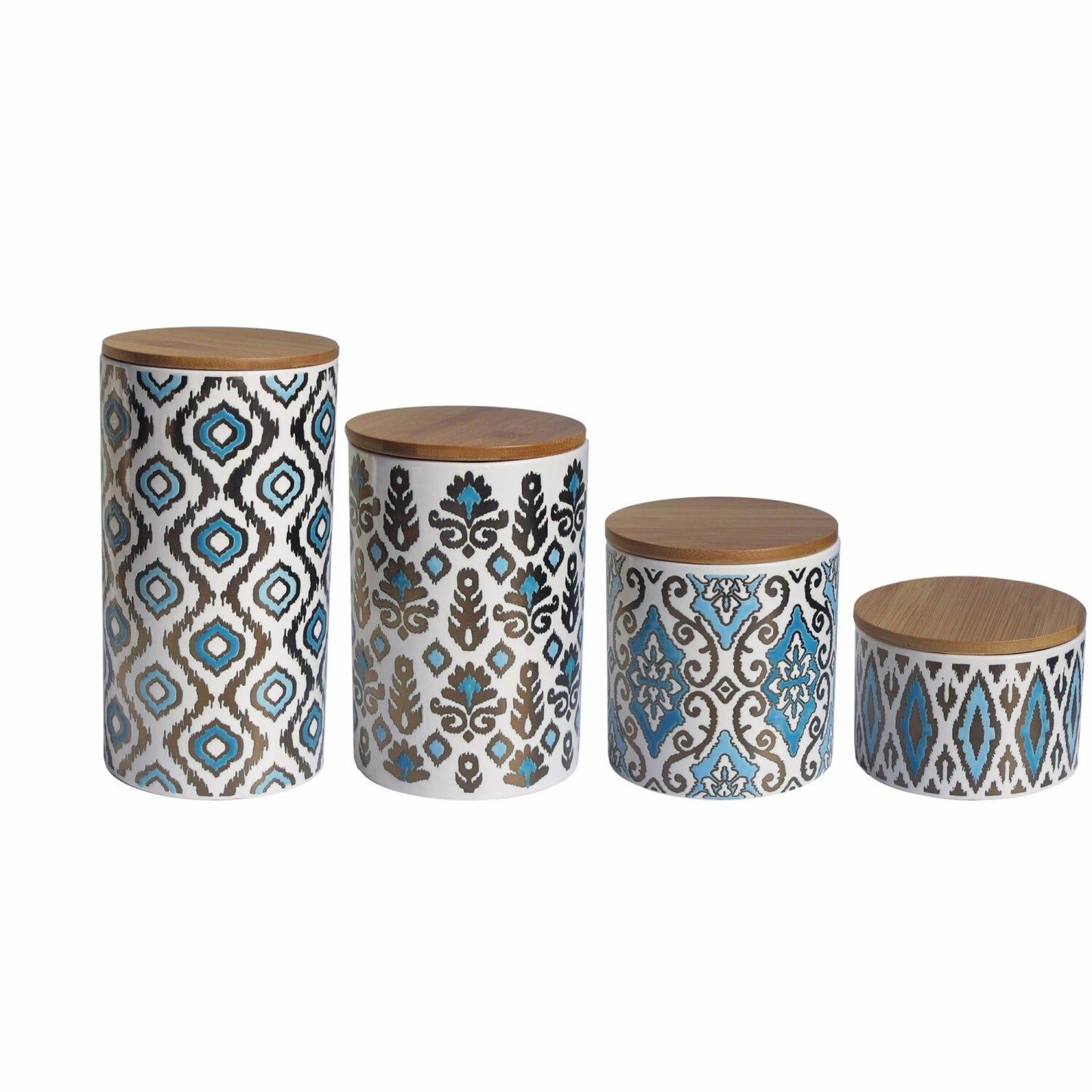 Ceramic Canister Set 4 Piece Blue/Gold