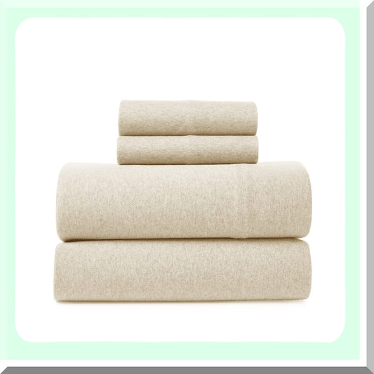 CozyRoad Cotton Jersey Sheet Set - Full Size (4 Pieces) Deep Pockets, T-Shirt Soft, Stretchy Knit, Oatmeal Color, 1 Flat, 1 Fitted, 2 Pillowcases - Road Trip Ready!