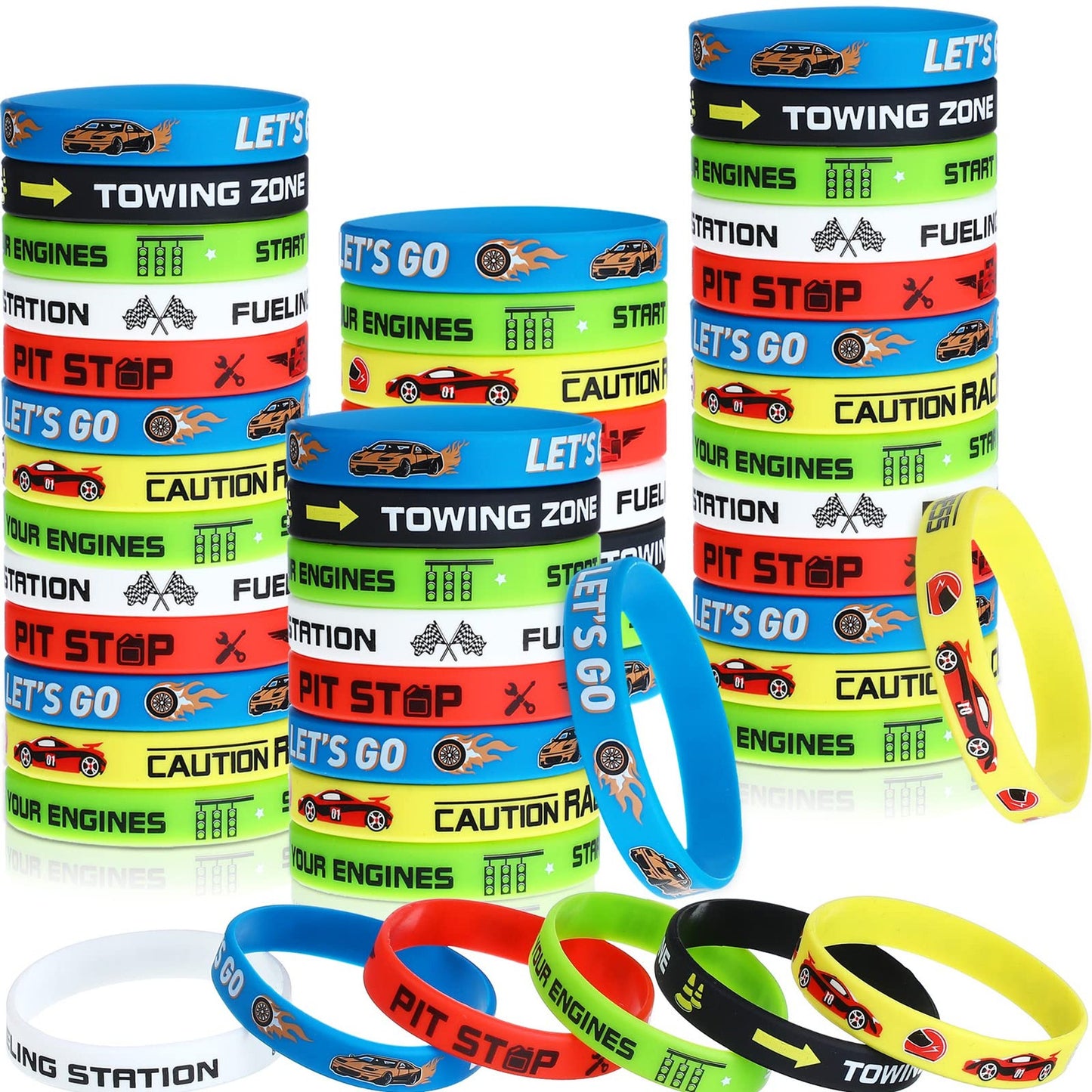 Race Car Party Pack - 24pc Racing Flag Wristbands & Decorations Set for Fitness Racing Dirt Bike Task Game Birthday Party - Fun Favors & Supplies