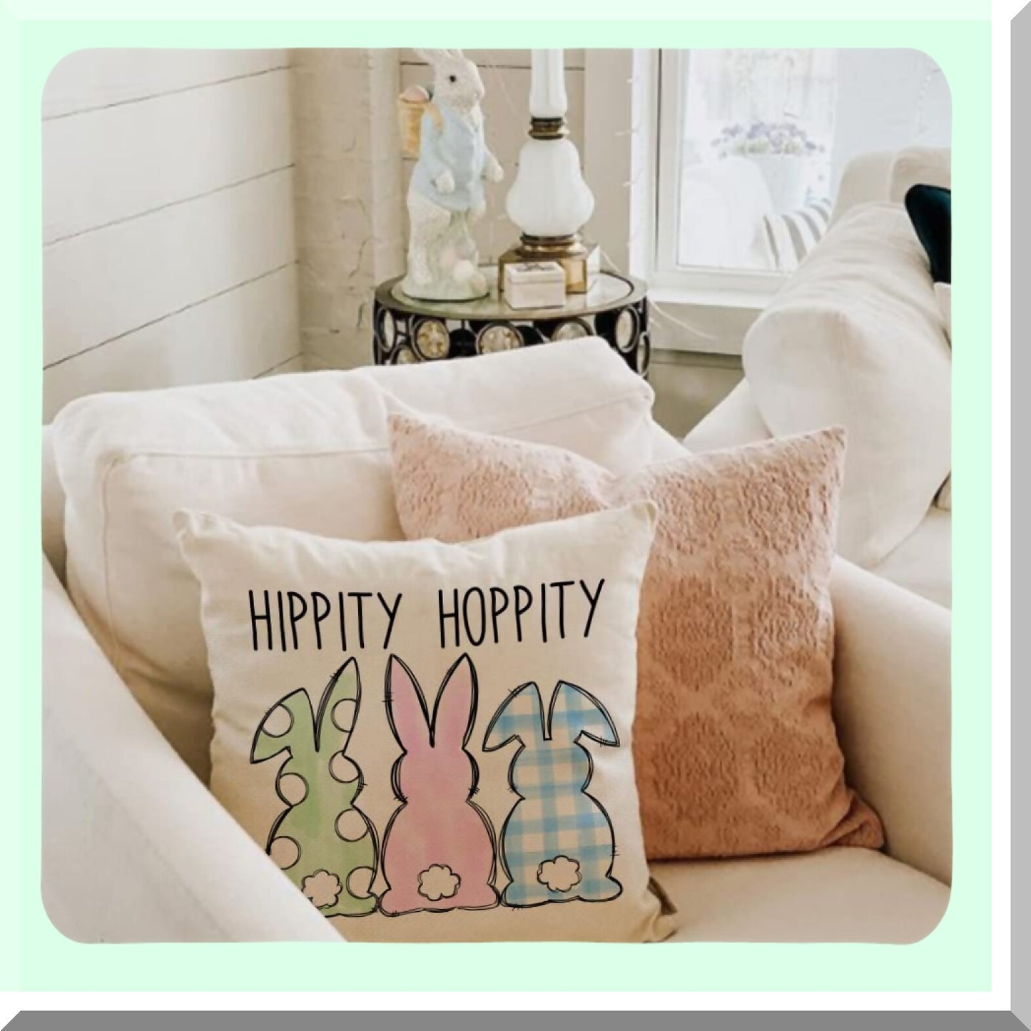 Spring Farmhouse Buffalo Plaid Pillow Covers Set - 18x18 Decorative Throw Pillows with Polka Dot Stripes Bunny Cross Design - Home Decorations Set of 4