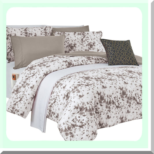 Tie-Dye Dream 10-Piece Comforter Set - Queen Gray - Plush Lightweight Material - Reversible Design - Smart Pockets - Decorative Pillow - Fitted Sheet