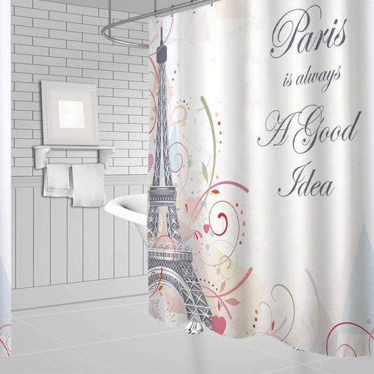Paris Eiffel Tower Shower Curtain 71x71 Inches Pink Flower