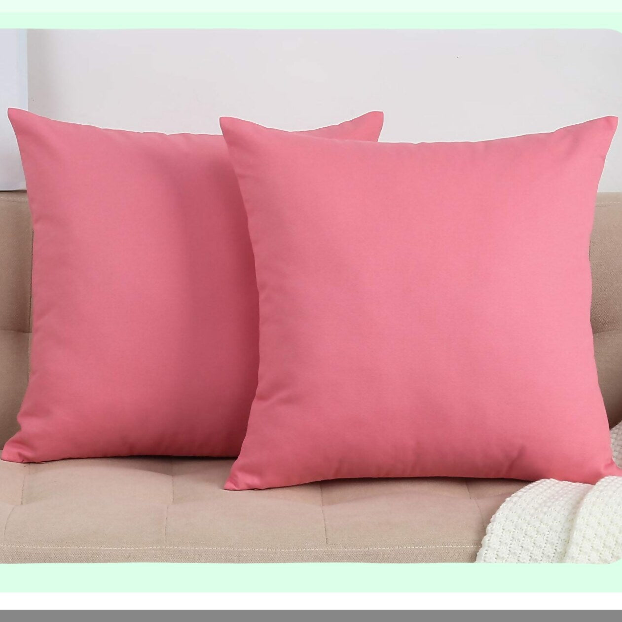 Cotton Canvas Pink Pillow Covers - Set of 2 Decorative Cushion Covers, 18"x18", 100% Cotton, Solid Color, 45 Available Colors, 2 Pieces