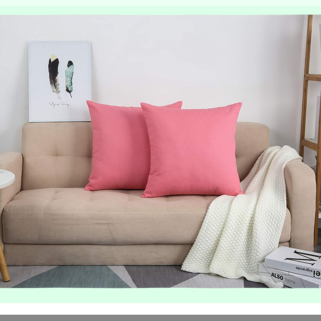Cotton Canvas Pink Pillow Covers - Set of 2 Decorative Cushion Covers, 18"x18", 100% Cotton, Solid Color, 45 Available Colors, 2 Pieces