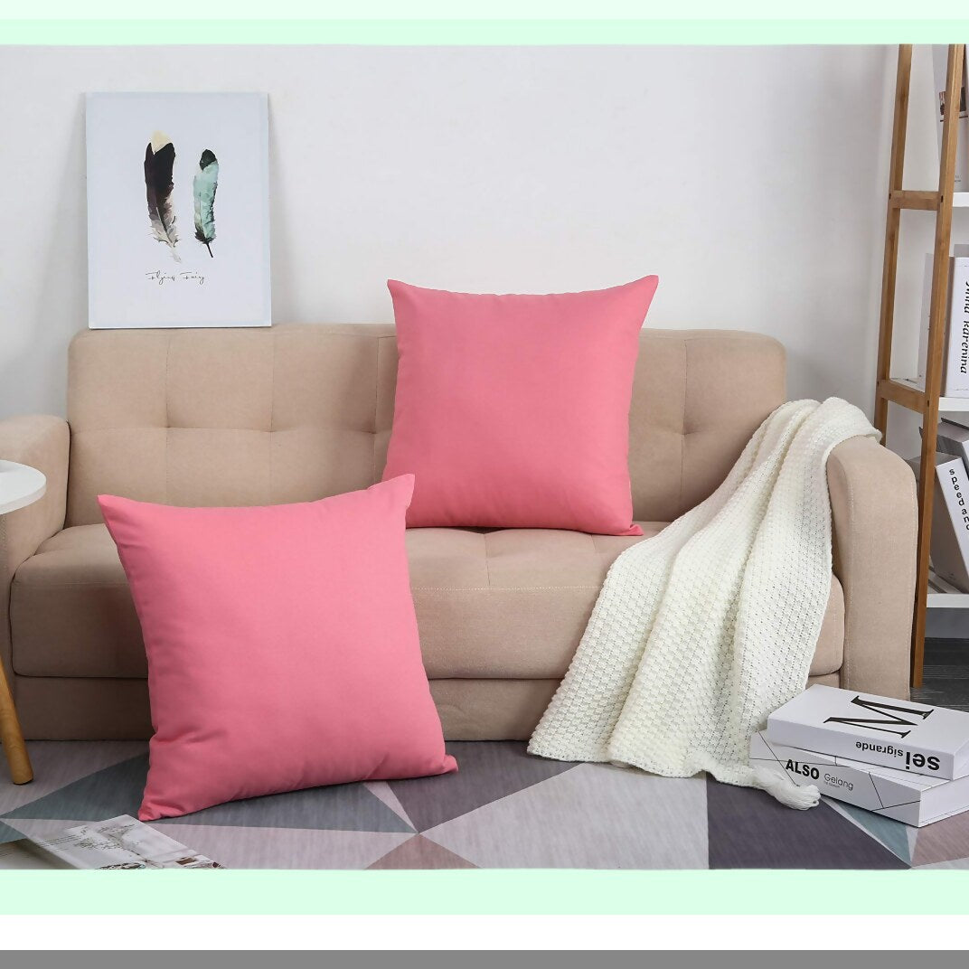 Cotton Canvas Pink Pillow Covers - Set of 2 Decorative Cushion Covers, 18"x18", 100% Cotton, Solid Color, 45 Available Colors, 2 Pieces