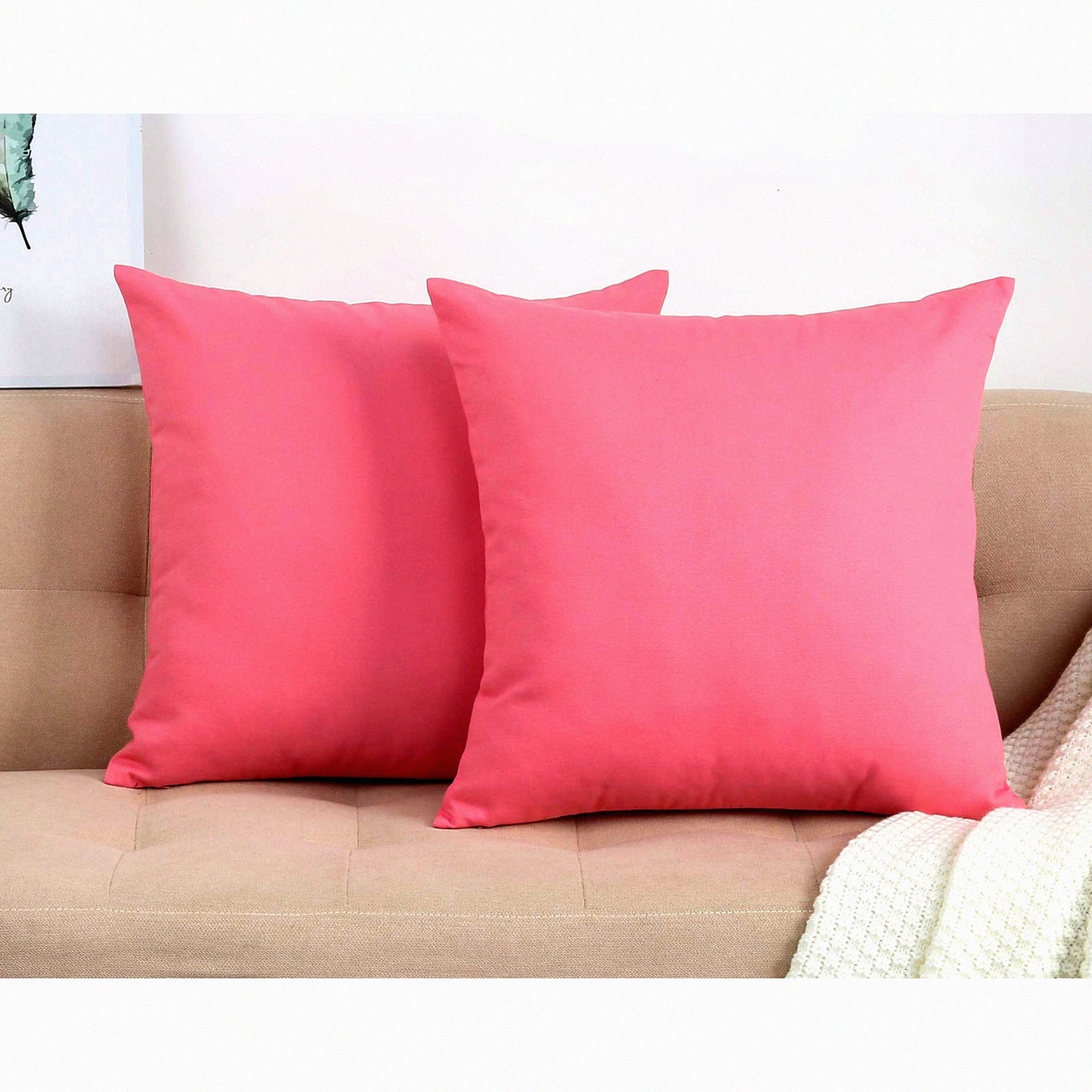 Cotton Canvas Pink Pillow Covers - Set of 2 Decorative Cushion Covers, 18"x18", 100% Cotton, Solid Color, 45 Available Colors, 2 Pieces
