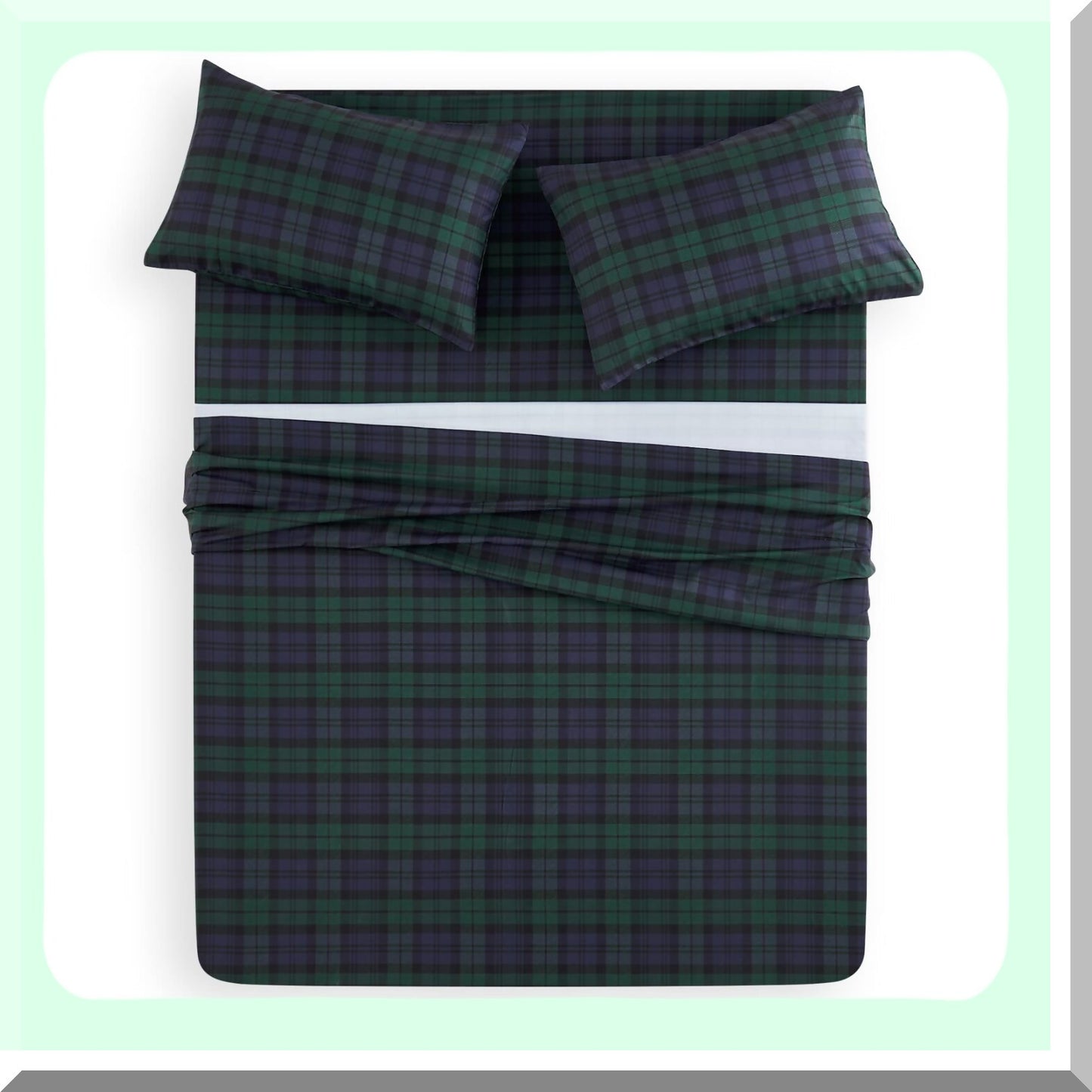 Masculine Plaid Deep Pocket Bed Sheet Set - Dark Green Navy Blue - Soft Microfiber - Tartan Geometric Check - 4-Piece Fitted Flat Sheets - Size Bedding