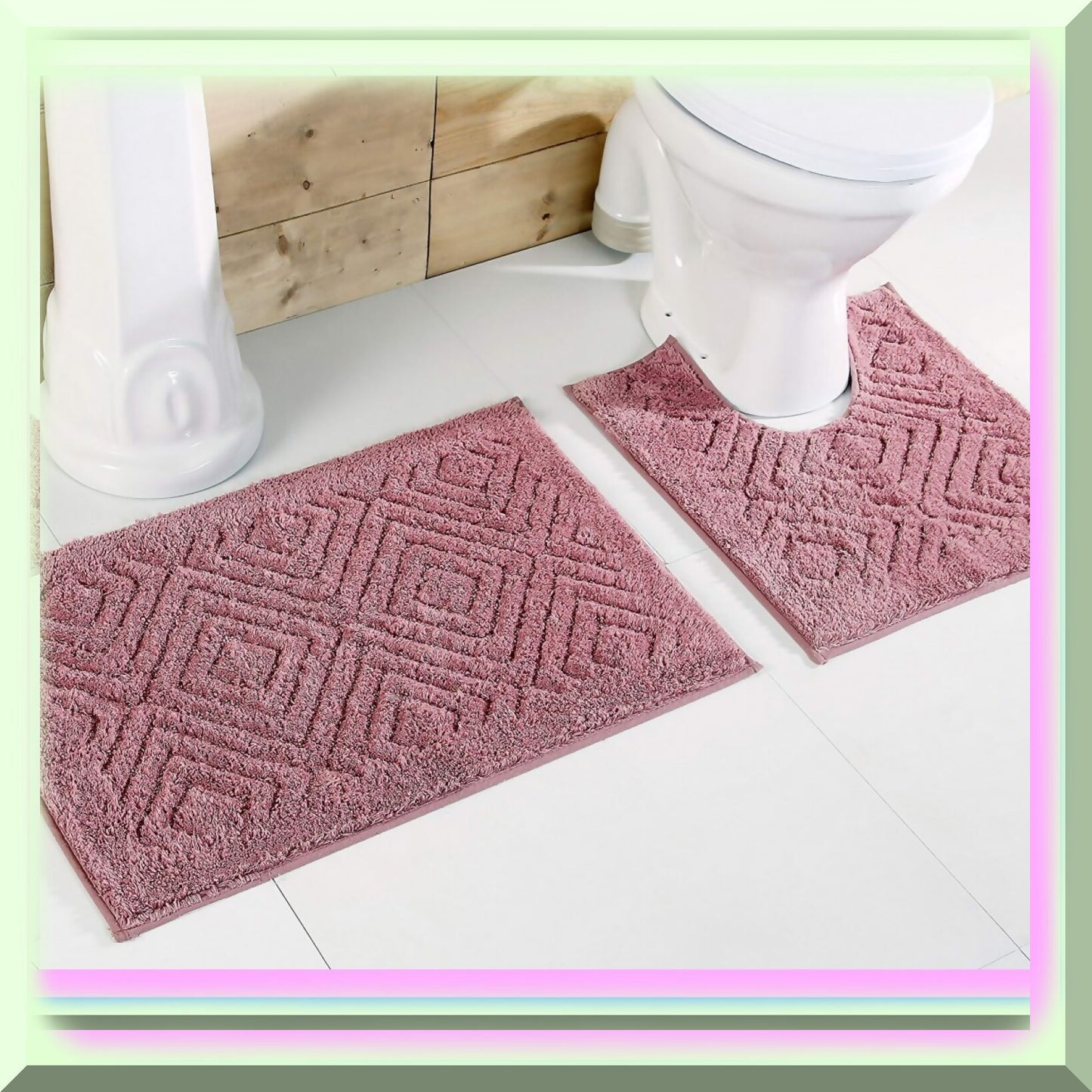 2-Piece Cotton Bath Rug Set in Rose