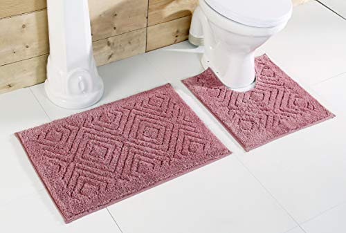 2-Piece Cotton Bath Rug Set in Rose