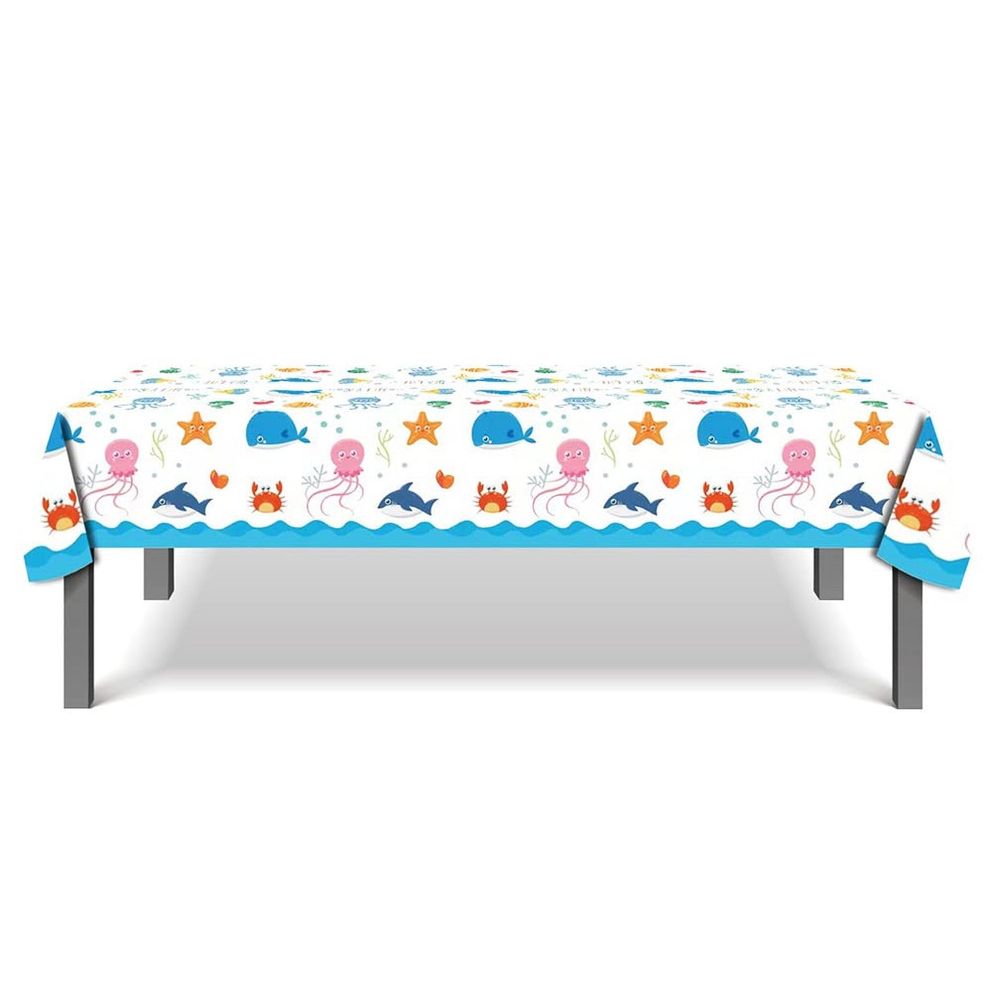 Sea Life Ocean Tablecloth Cover - Kids Birthday Wedding Baby Shower Supplies - Fish Whale Crab Octopus Theme - 2 PCS - 71x43 inch