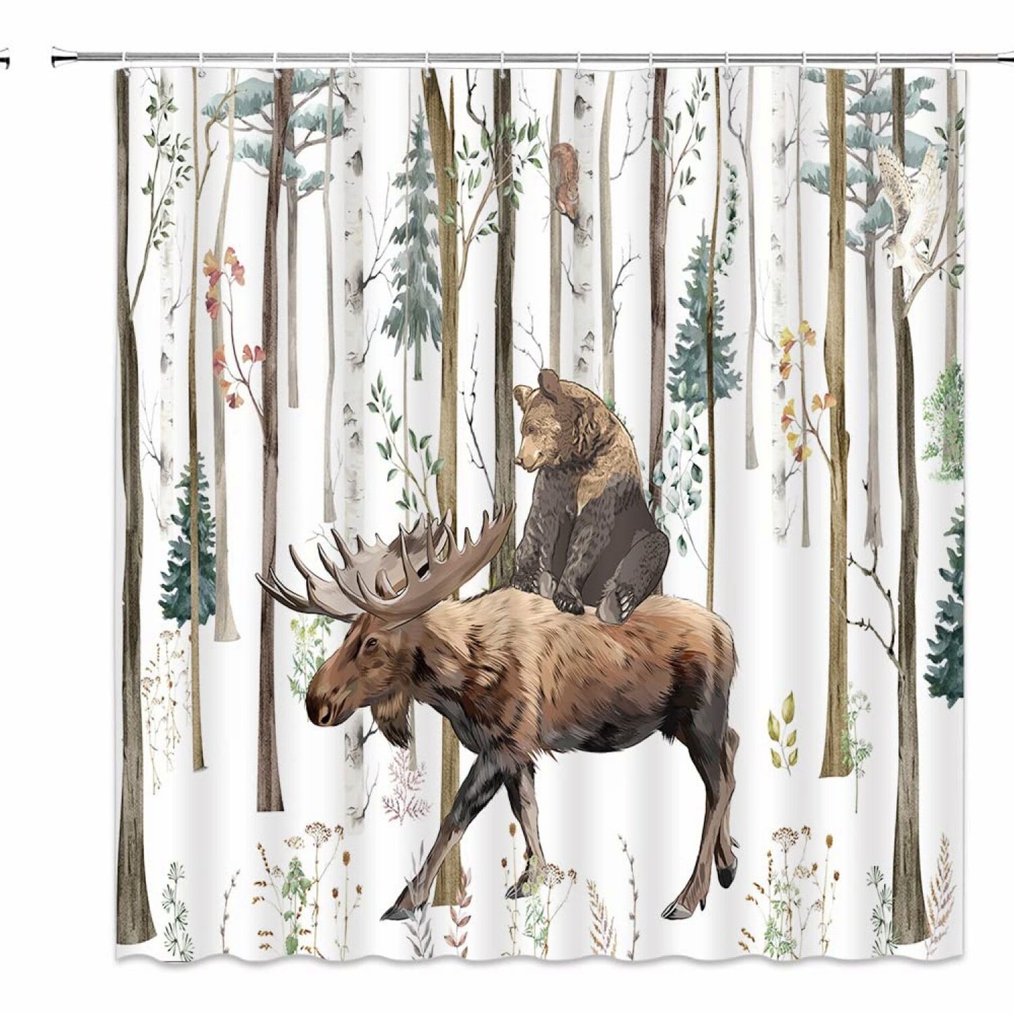 Rustic Bear Deer Forest Shower Curtain 70x70 in