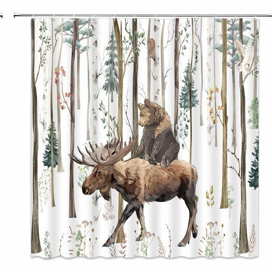 Rustic Bear Deer Forest Shower Curtain 70x70 in