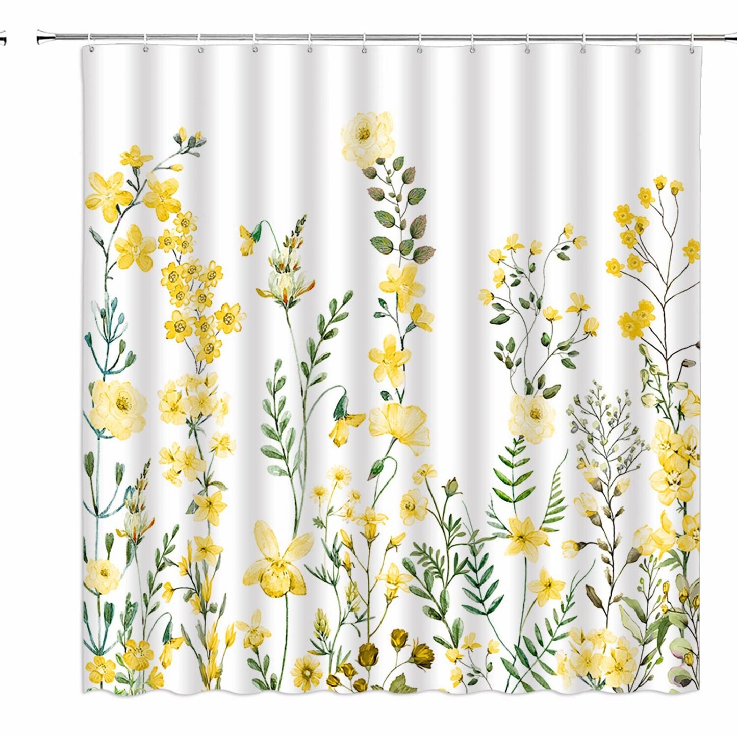 Floral Plant Shower Curtain Watercolor Yellow Green
