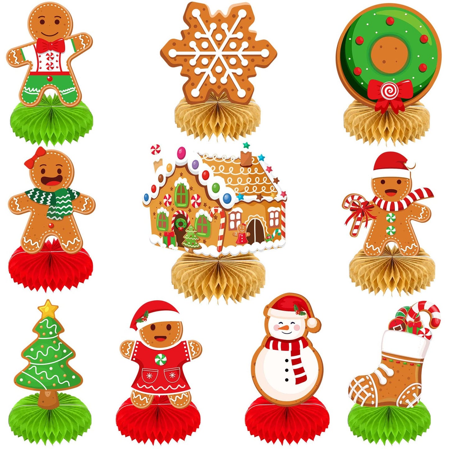 Gingerbread Man Snowflake Party Decor Set - Festive Xmas Ornaments & Honeycomb Centerpieces for Merry Celebrations!