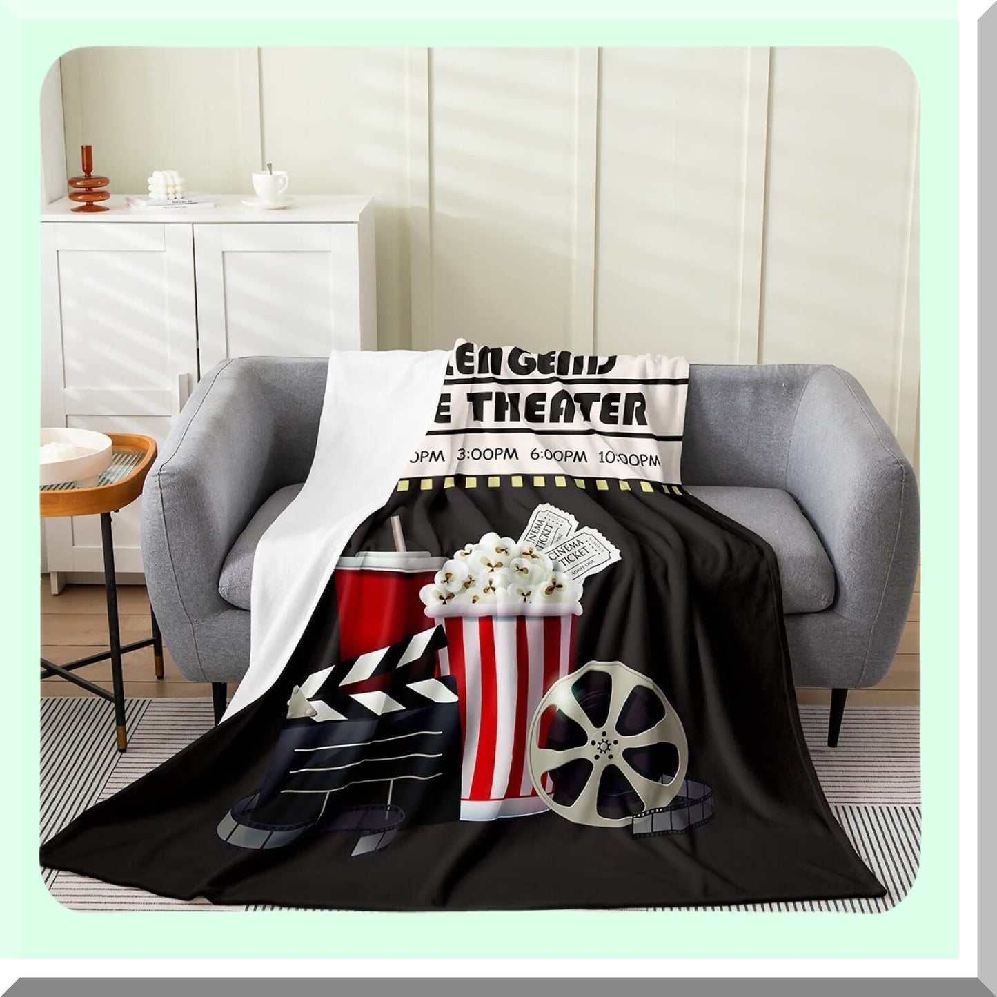 Retro Reel Cozy: All-Season Movie Theater Theme Plush Throw Blanket - Filmstrip Print Fleece for Sofa, Couch, Bedroom Decor (40"x50")"