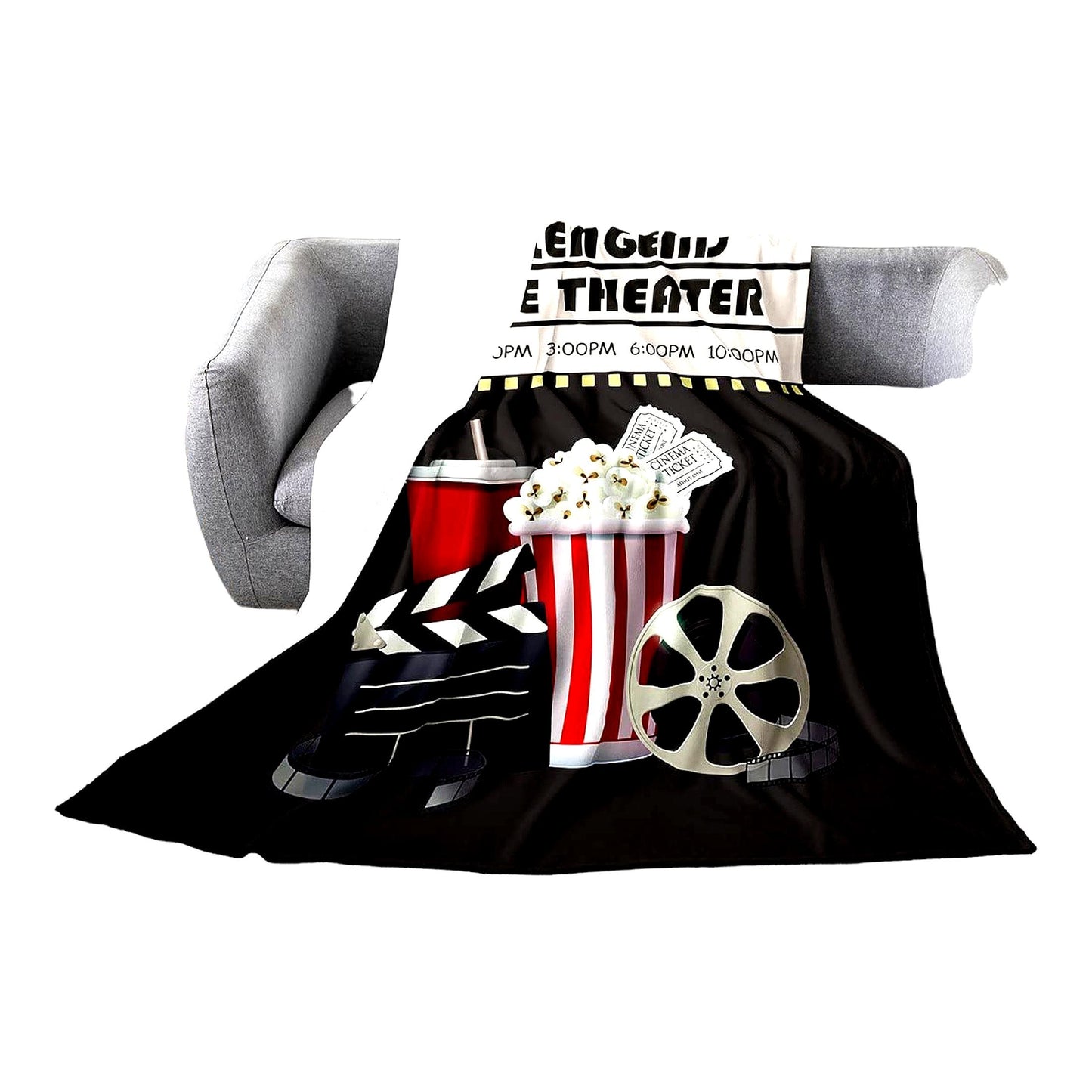 Retro Reel Cozy: All-Season Movie Theater Theme Plush Throw Blanket - Filmstrip Print Fleece for Sofa, Couch, Bedroom Decor (40"x50")"