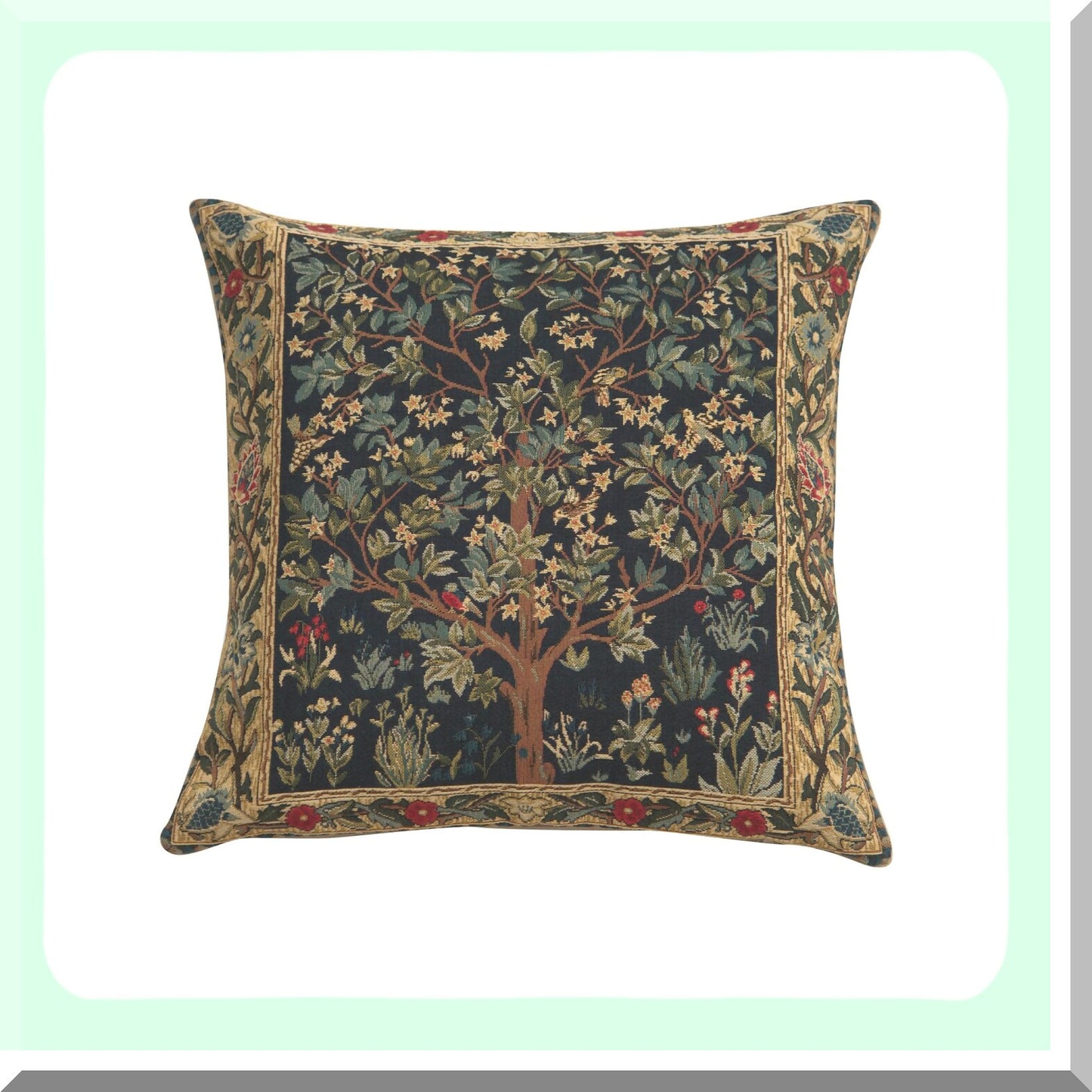 Blue Tree Boho Jacquard Pillow Covers - Decorative Square Cases for Couch & Living Room - 18x18 European Cotton Woven - Cozy Bedroom Decor