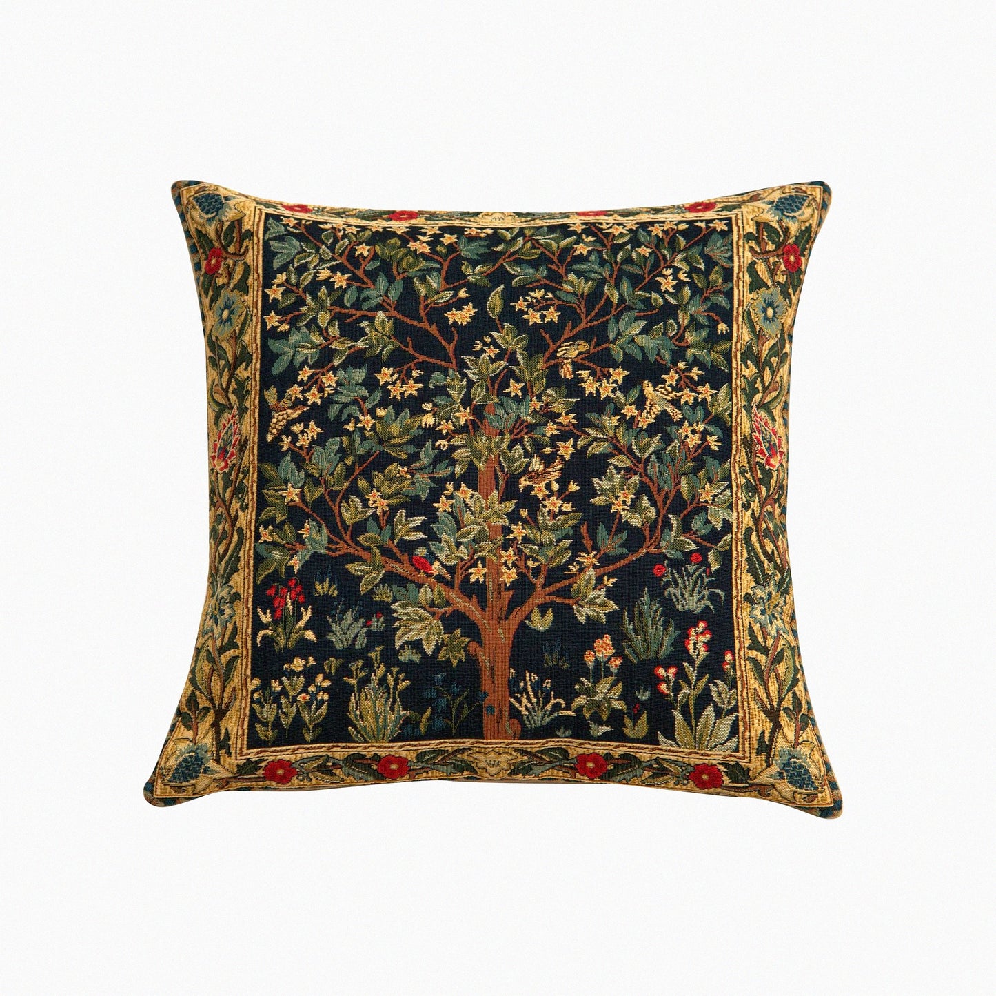 Blue Tree Boho Jacquard Pillow Covers - Decorative Square Cases for Couch & Living Room - 18x18 European Cotton Woven - Cozy Bedroom Decor