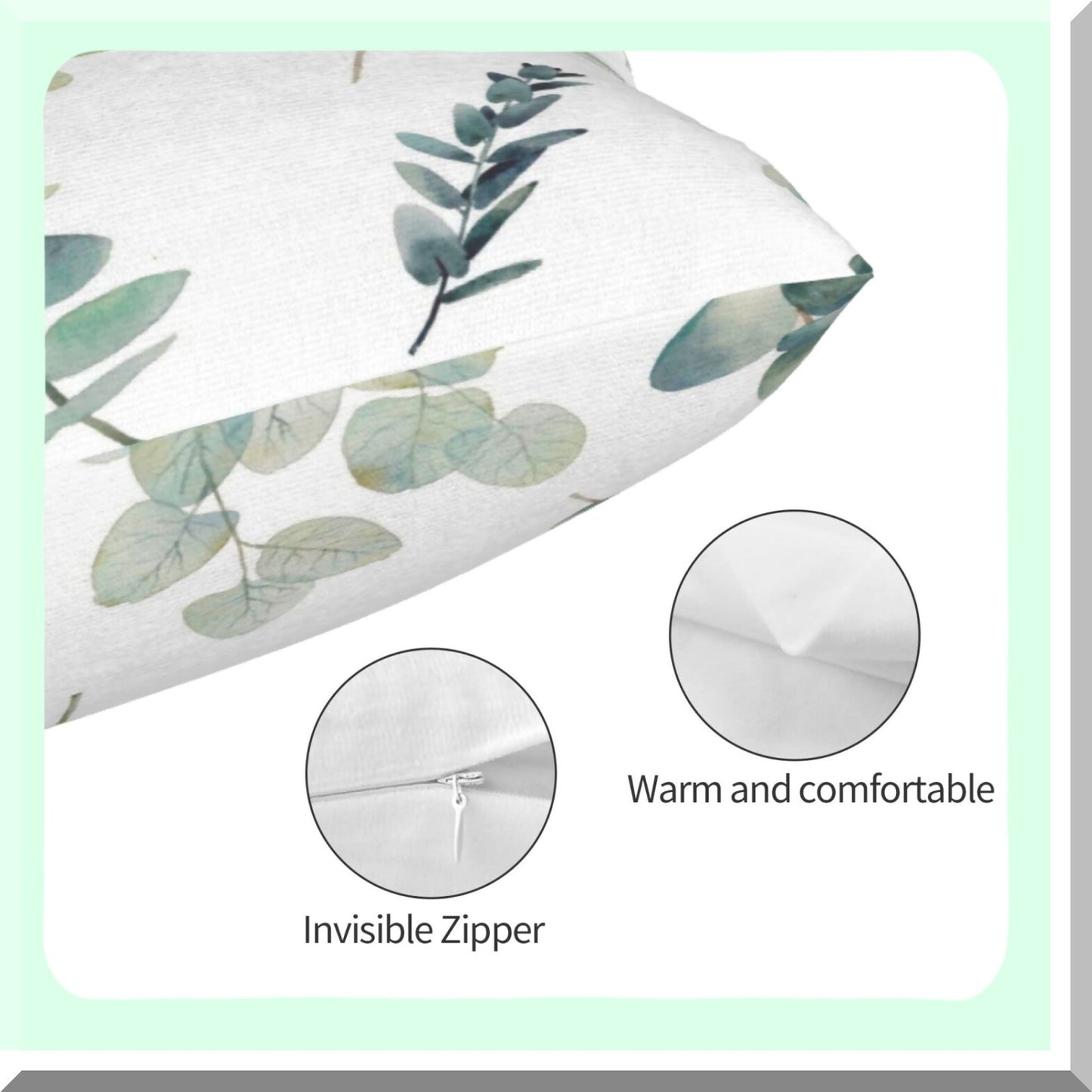 EcoChic Leafy Green Pillow Set - 12x20 Inch Watercolor Eucalyptus Branch Cushion Covers - Seafoam Sage Decorative Throw Pillows for Bedroom Sofa