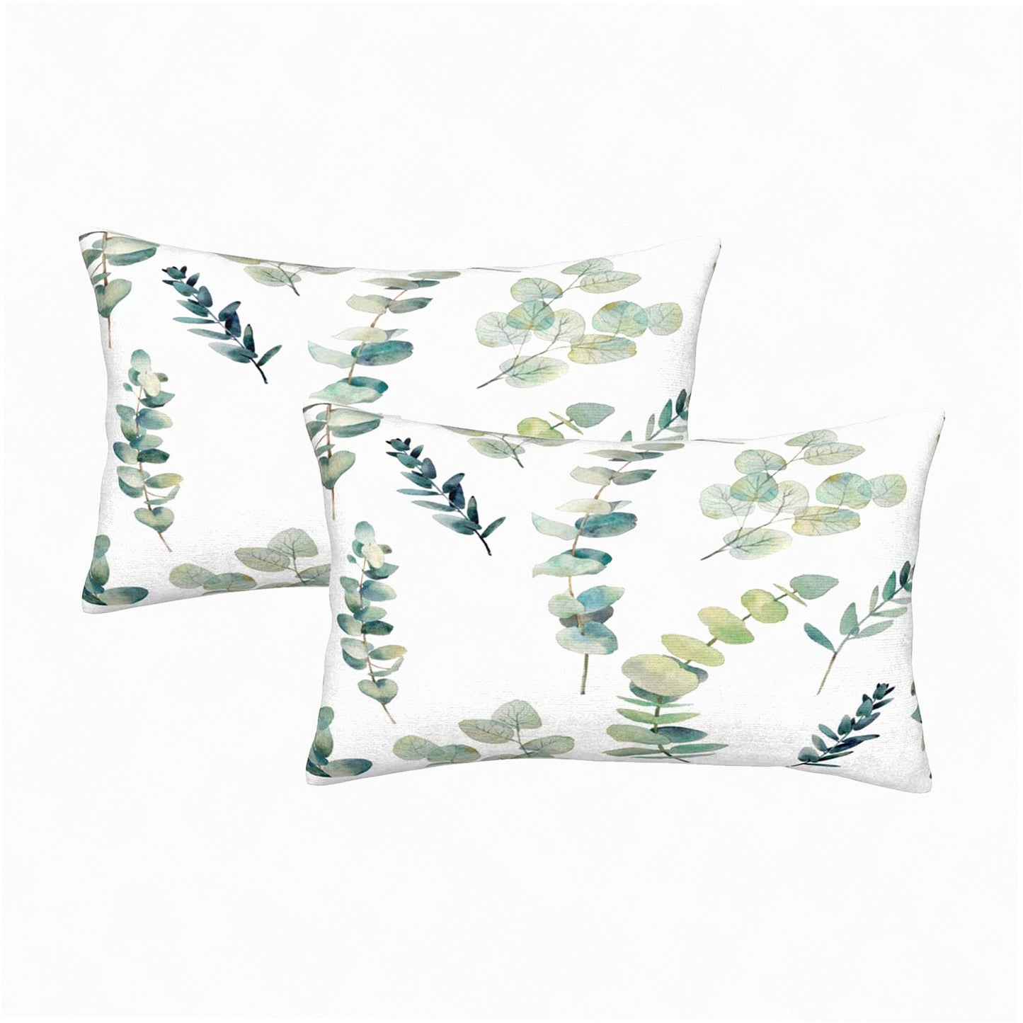 EcoChic Leafy Green Pillow Set - 12x20 Inch Watercolor Eucalyptus Branch Cushion Covers - Seafoam Sage Decorative Throw Pillows for Bedroom Sofa