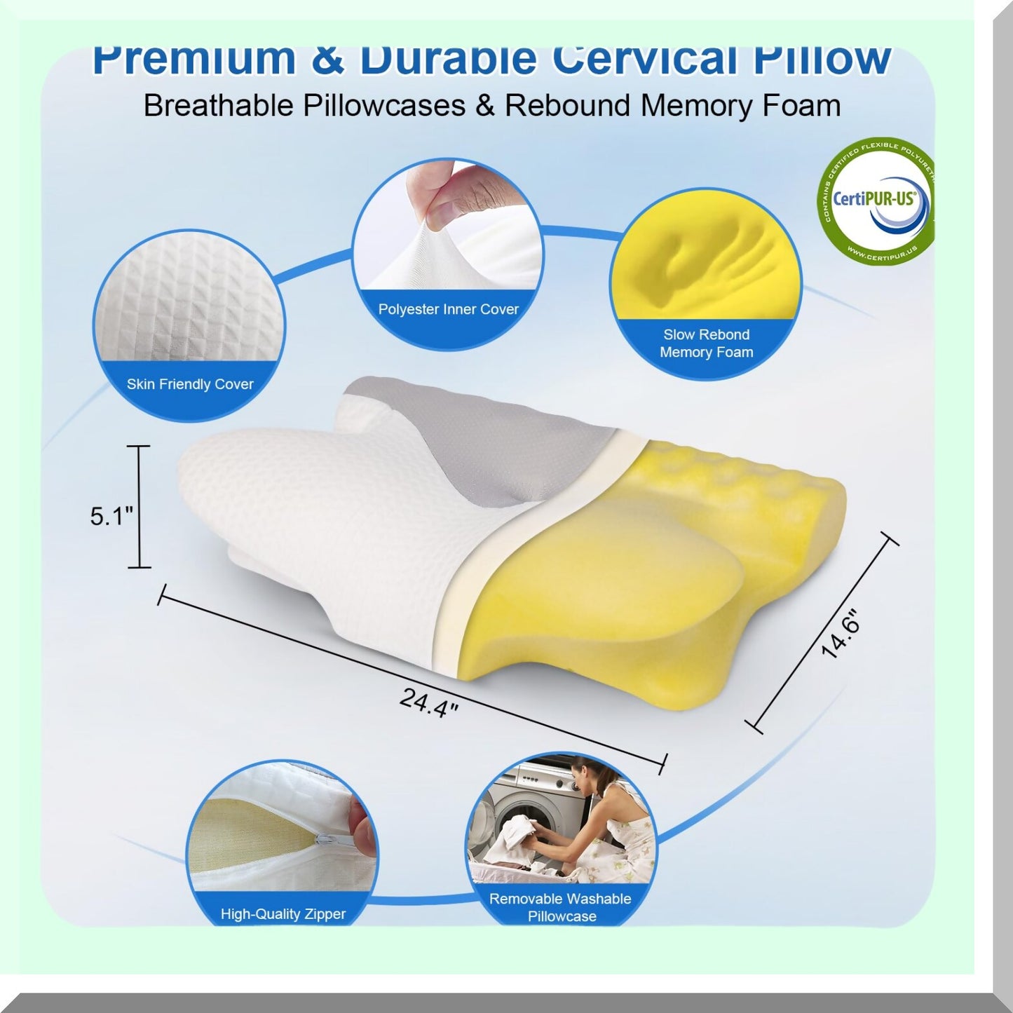 OrthoRest Memory Foam Neck Pillow - Adjustable Ergonomic Support for Side and Back Sleepers, Contour Design for Neck Pain Relief, Firm and Comfortable Sleep Aid