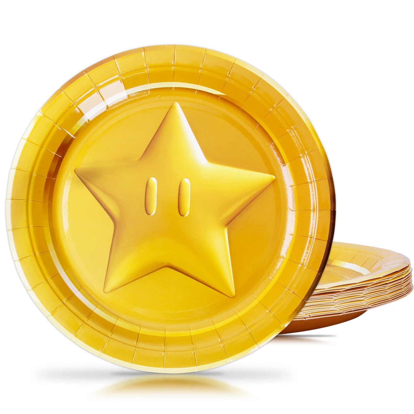 GamePlate Party Set: 16 Coin Shaped Plates for Video Game Themed Decorations - Perfect for Gaming Parties, Birthdays, and Events!