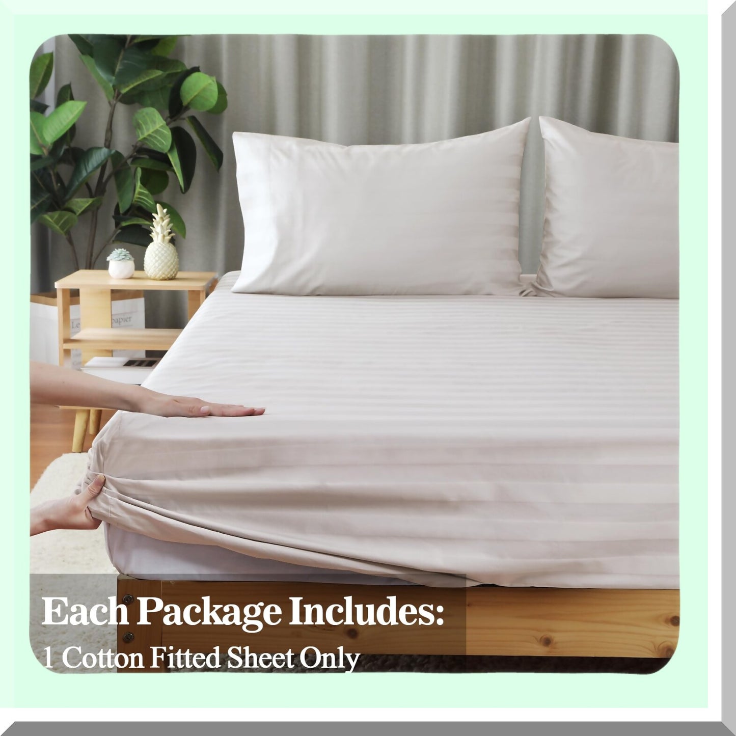 Luxury Stripe Cotton Cal Fitted Sheet - 600 Thread Count Deep Pocket Bottom Sheet for Home & Hotel - Beige Cal King Fitted Sheet - Pure Cotton Bedding