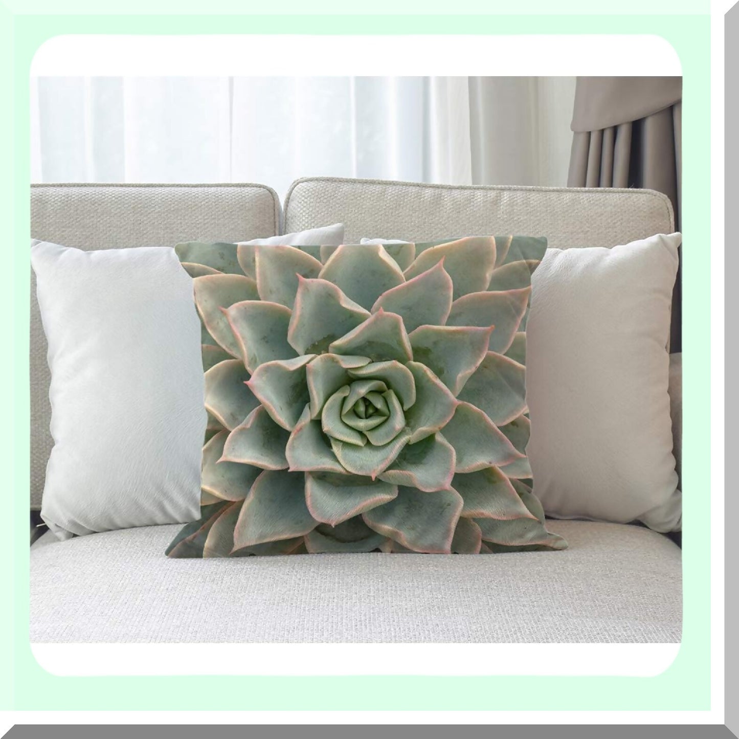 Cactus Bloom Decor Pillow - 18x18 Inch Cotton Linen Cushion Cover - Green Flower Throw Pillow Case for Sofa Bed - Decorative Square Pillows
