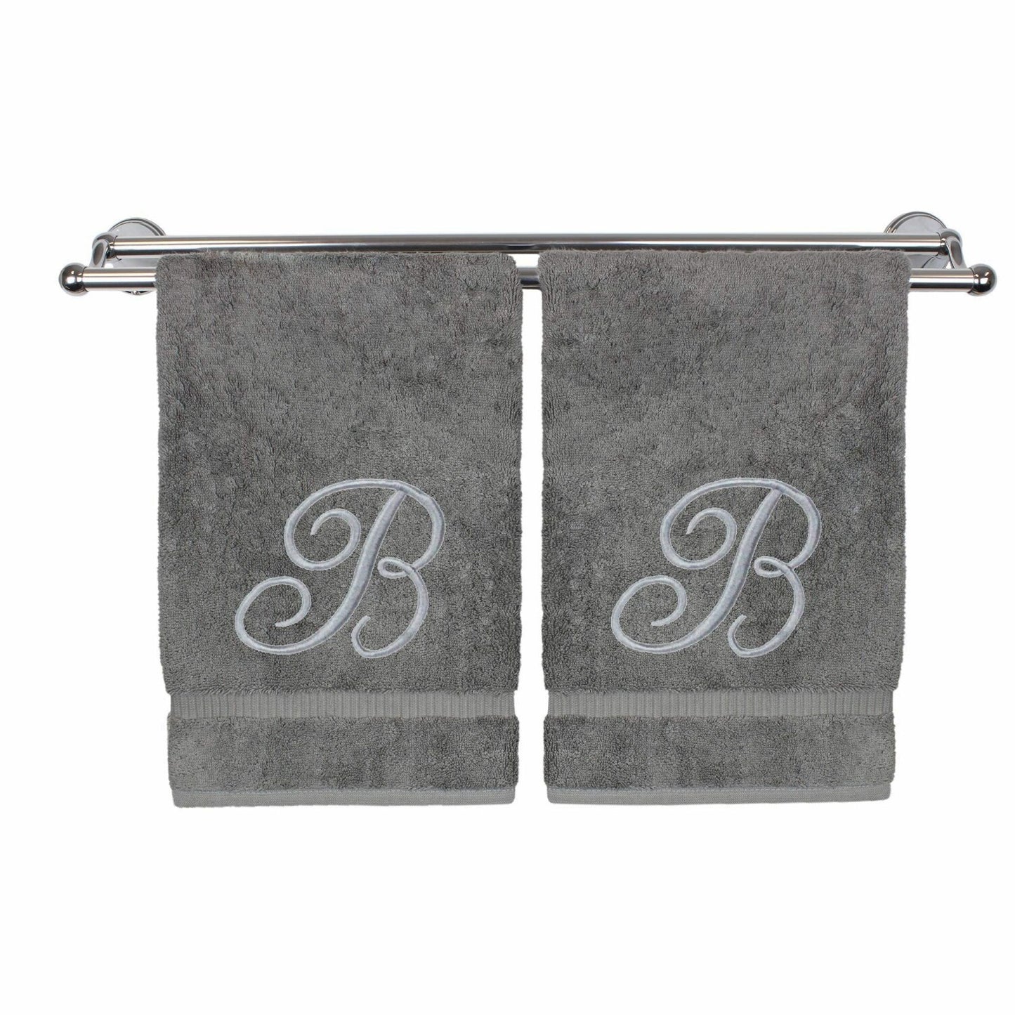 Set of 2 Monogrammed Hand Towels 16x30 Inches Gray
