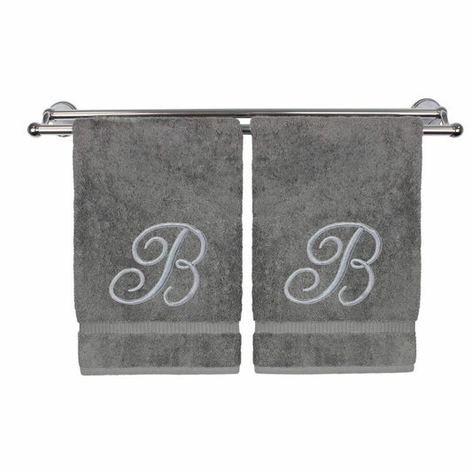Set of 2 Monogrammed Hand Towels 16x30 Inches Gray
